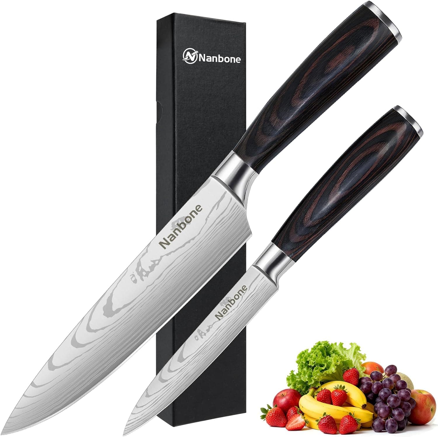 Kitchen Knife Set 2 Piece High Carbon Stainless Steel Professional Chef Knife Set with Ultra Sharp Blade & Wooden Handle, Kitchen Knife Set 2 Pcs-Chef's Knife 8 Inch & Utility Knife 5 Inch