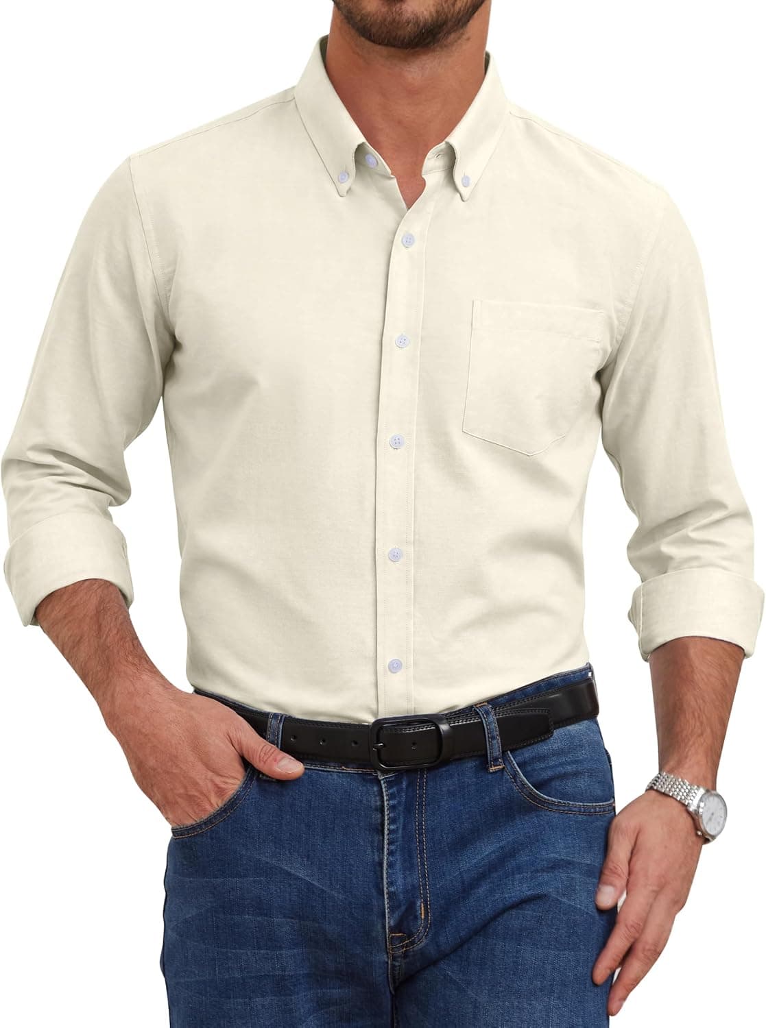 Men's Oxford Dress Shirts Long Sleeve Wrinkle-Resistant Button Down Shirt Business Casual Regular Fit with Pocket - image 1