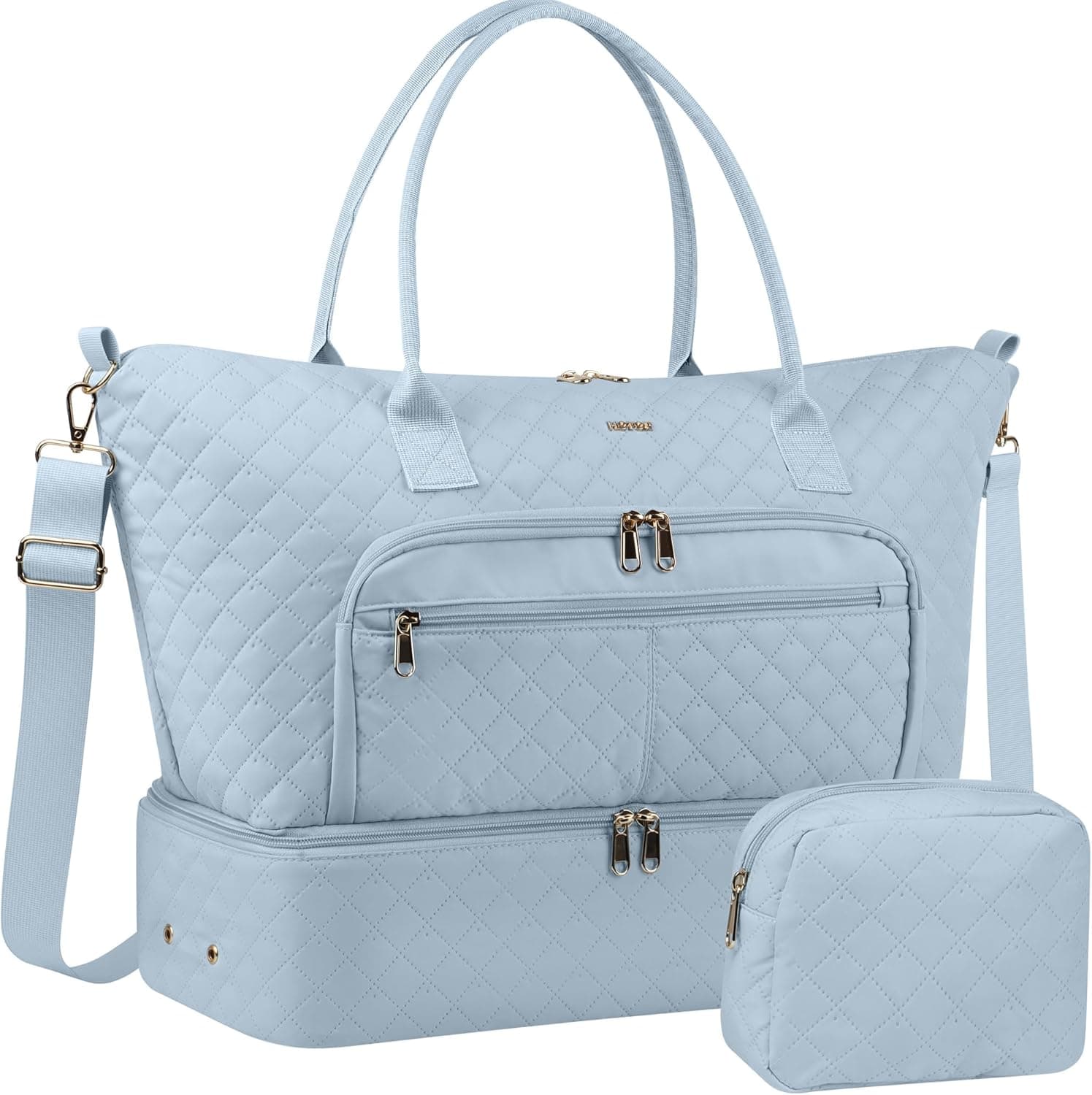 HOTOR Travel Duffle Bag for Women - Carry on Bag with Toiletry Pouch & Shoe Compartment, Large Overnight Weekender Bags for Gym, Business Trips, Sports and Hospital, Blue, 17.3" x 7.9" x 13.4" - image 1
