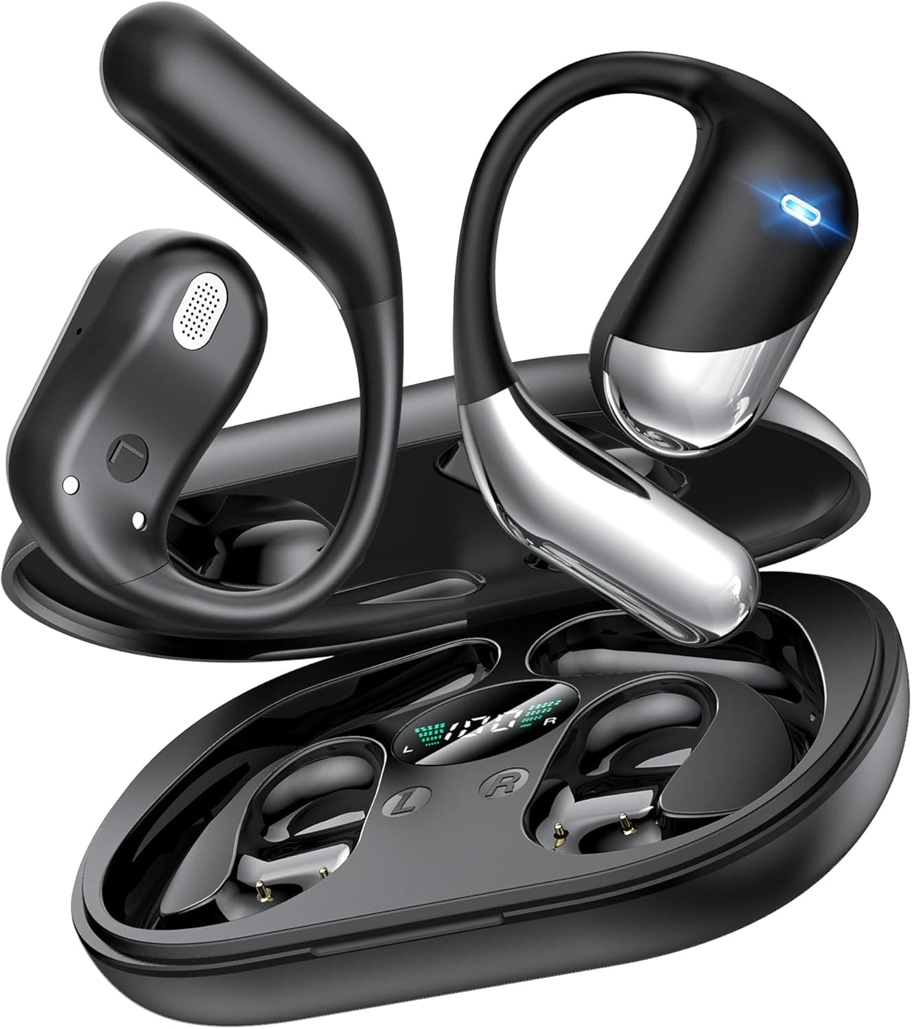 Ultra Open Ear Headphones,Over Ear Bone Conduction Earbuds with Ergonomic Earhook,Bluetooth Headphones 6.1 with Digital Display,60H Playtime,IP55 Waterproof, Comfort for Cycling,Running,Workout - image 1