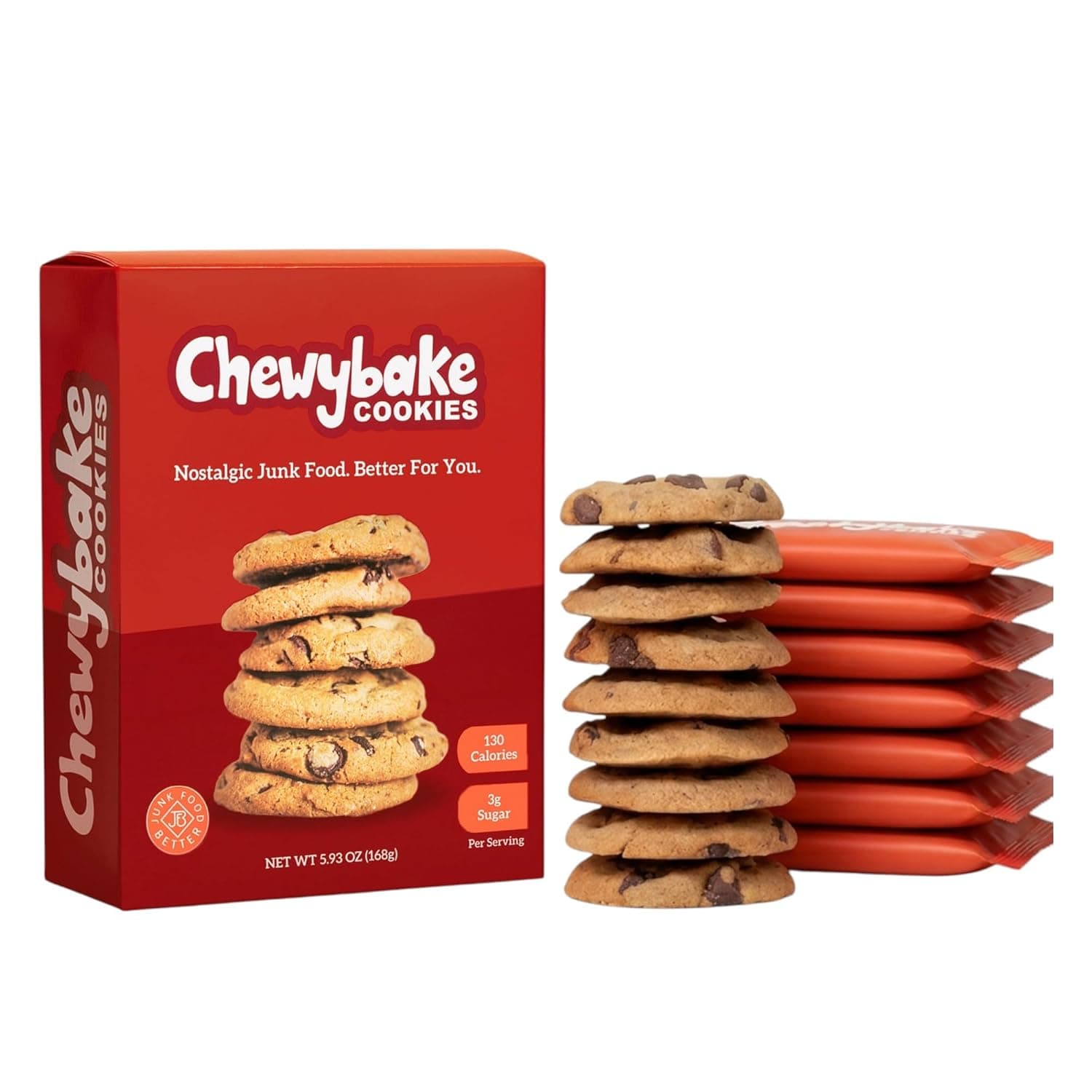 Junk Food Better ChewyBake Cookies – Low-Sugar, Healthy Cookies for Adults and Kids – High-Fiber, Low Carb Snacks with 65 Calories per Cookie – Guilt-Free Chocolate Snacks (5.93 Oz Box of 12 Units)