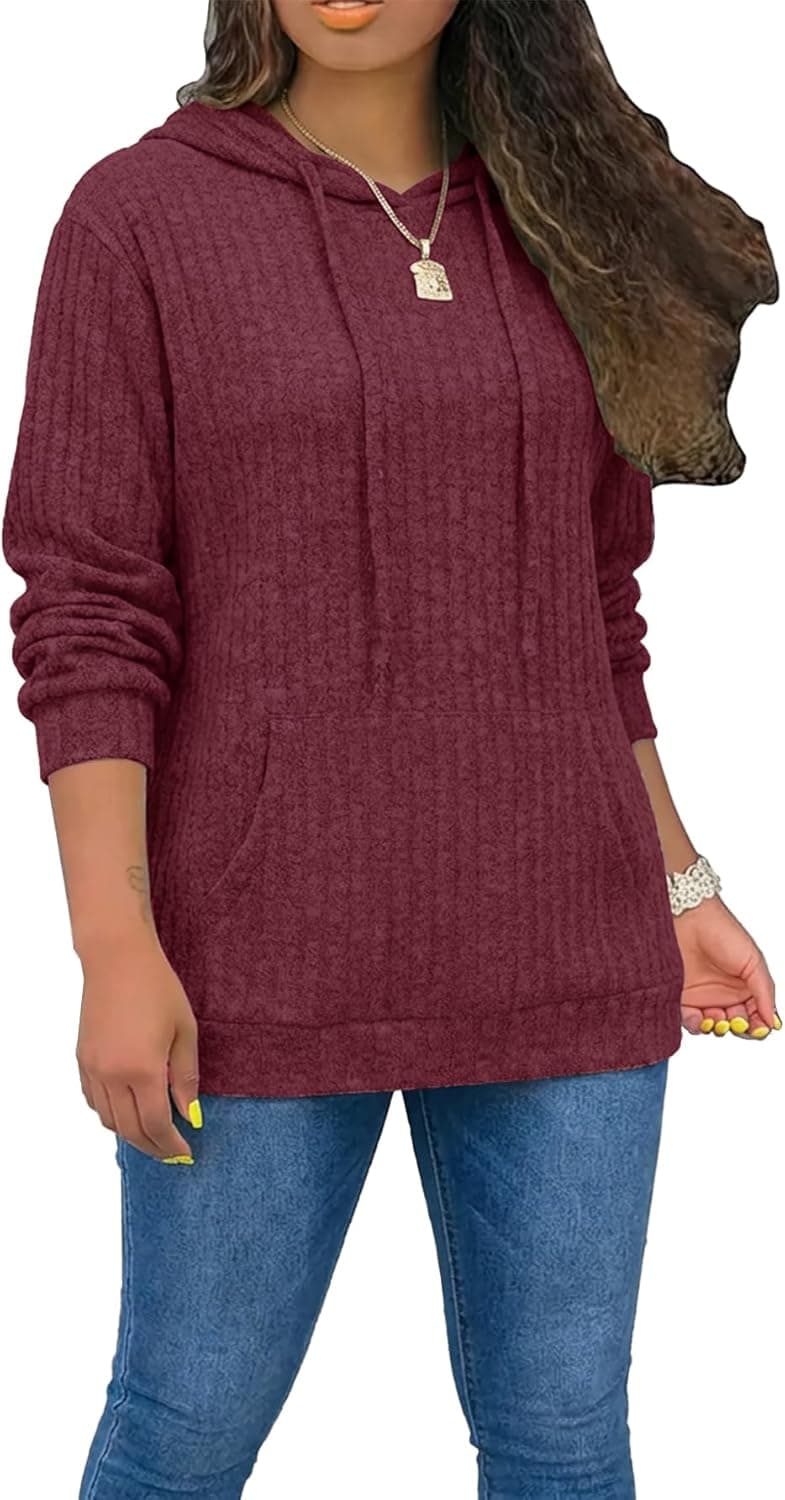 STOLKISS Women’s Casual Hoodies Shirts Long Sleeve Lightweight Fall Pullover Tops Solid Velvet Loose Sweatshirt with Pockets - image 1