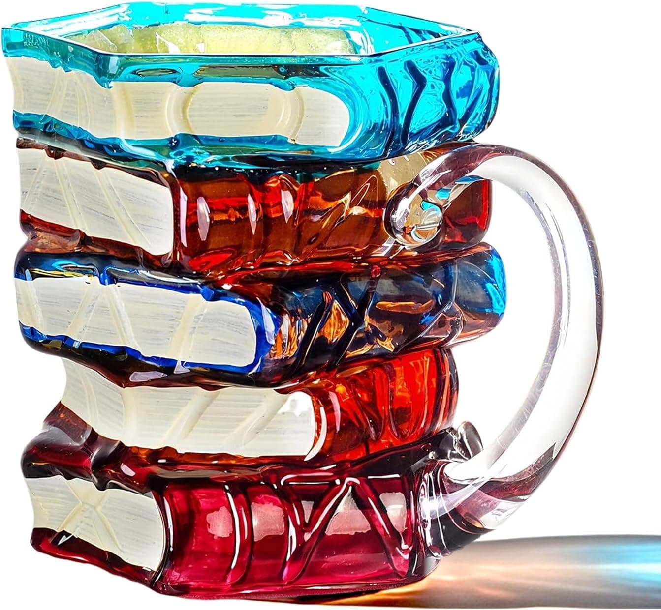 Artistic Book Stack Glass Coffee Mug,14oz Handmade Tea Cups Cool Funny, Decorative Design for Book Lovers Gifts for Women and Man (Large)