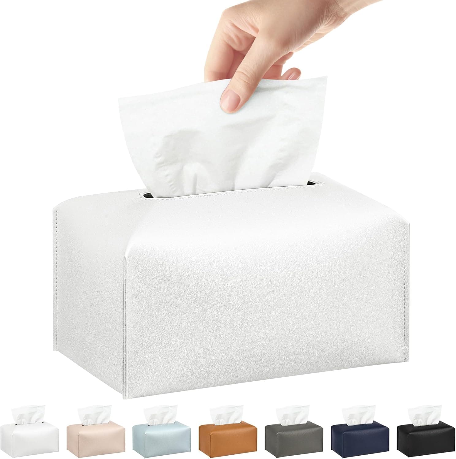 Long Tissue Box Cover, PU Leather Tissue Holder Rectangle, Facial Paper Organizer, Modern Dispenser for Bathroom, Kitchen, Home, Office, Tabletop (1, White, Short) - image 1