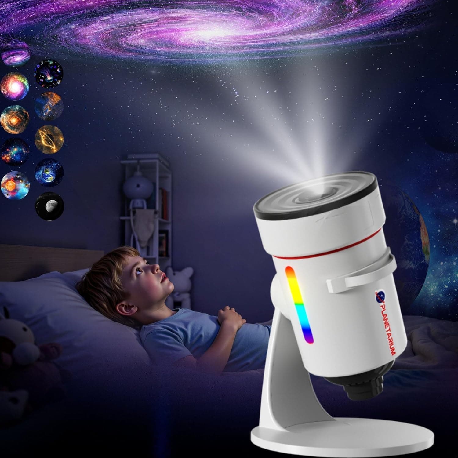Galaxy Projector，Upgraded 4K HD Star Projector Lens, 10 Slides Image Planetarium BedRoom Lights，Ceiling Lights 360° Rotation 1/2/4Timer off &8 LED Color Night Light，for Bedroom, for Adults Kids