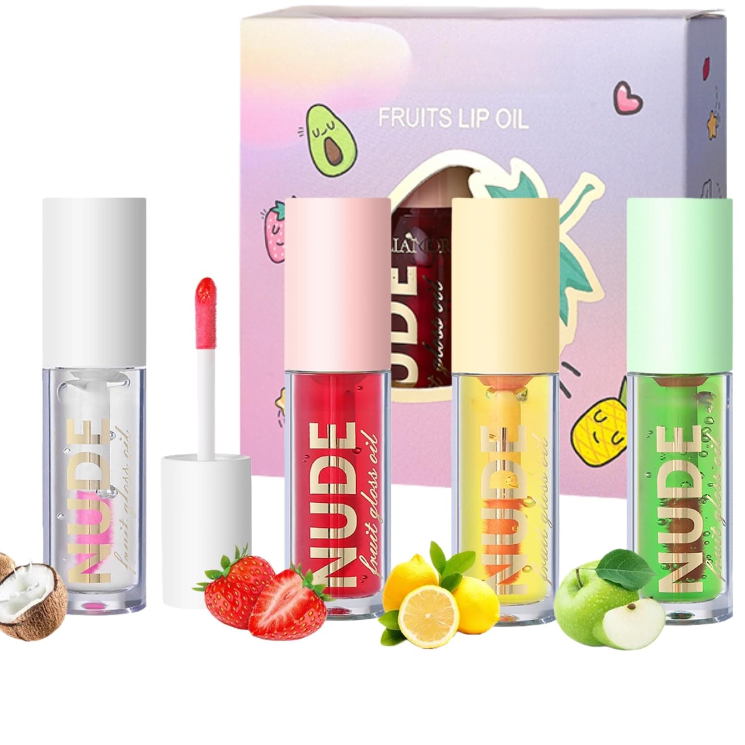 Hydrating Lip Oil Set – Non-Sticky, Long-Lasting Moisturizing Gloss for Dry Lips | Fruity Flavored Lip Gloss Vitamin E & Natural Fruit Extracts | Plumping, Nourishing Lip Care Treatment (Fruit Flavor)