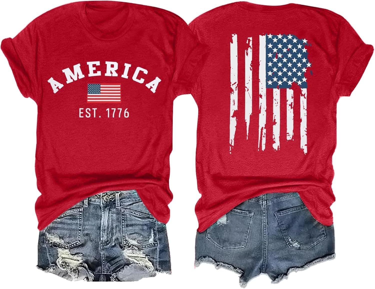 ALLTB 4th of July Shirt Women Loves Jesus and America Too Shirts Patriotic Tshirt Christian Short Sleeve Tee Top