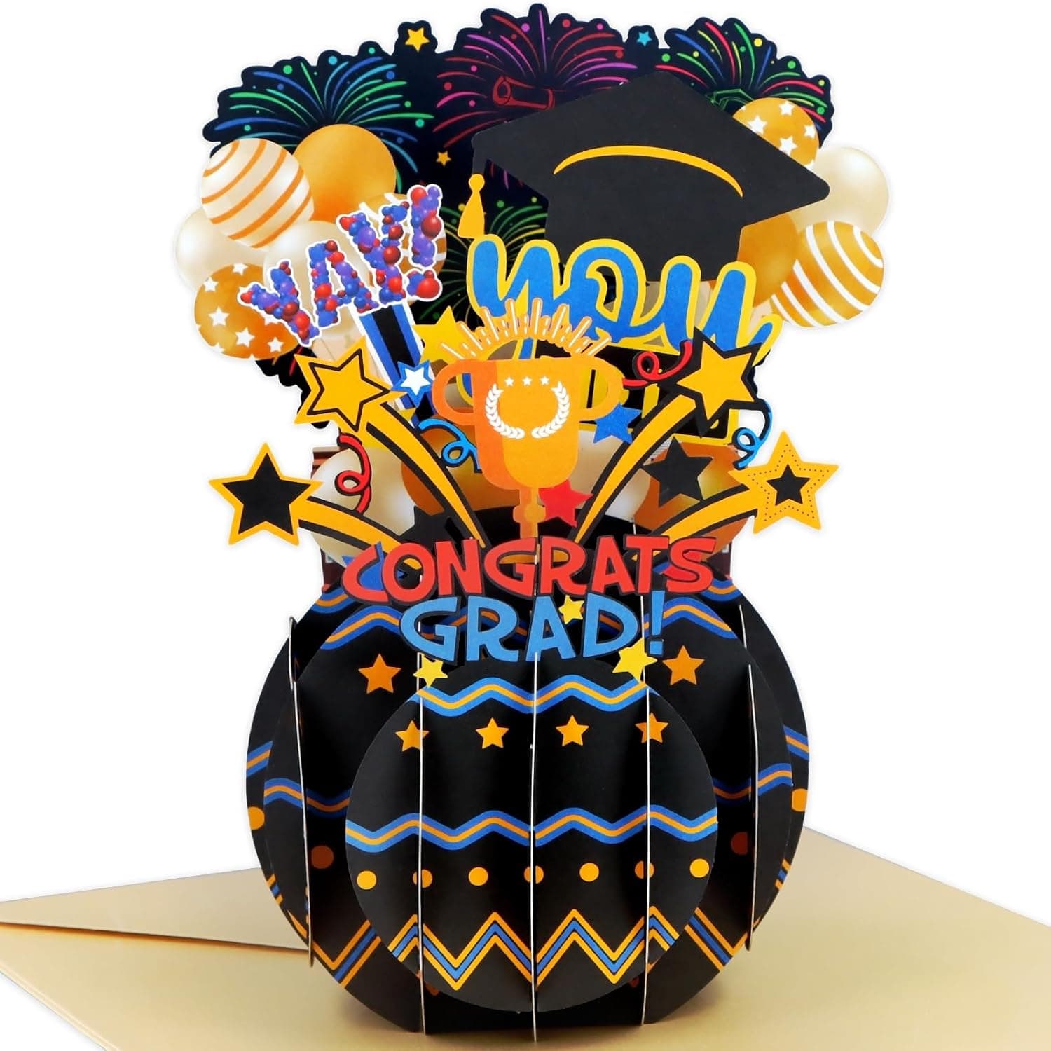 FaCraft Pop Up Graduation Card 2026 - Yay You Did It 7.8x5.5 3D Honeycomb Centerpiece Happy Graduation Greeting Cards with Golden Envelope & Seal, Congrats Grad Card for High School College PHD Master