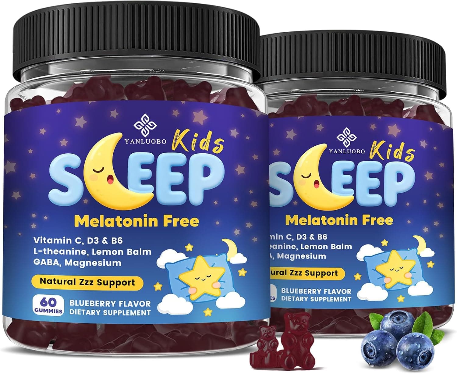 Kids Sleep Gummies Melatonin Free - with Magnesium Glycinate, Lemon Balm, L-Theanine & GABA - Calming Relaxation, Support Natural Sleep, Quiet Mind - Berry Flavor, Non-Habit Forming, 120 Count