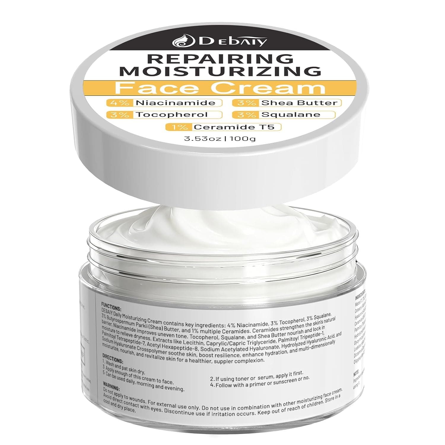 Moisturizer Cream Face Cream with 4% Niacinamide, 3% Tocopherol, Ceramides Boosts Skin Barrier for All Skin Types (3.53oz/100g) - image 1