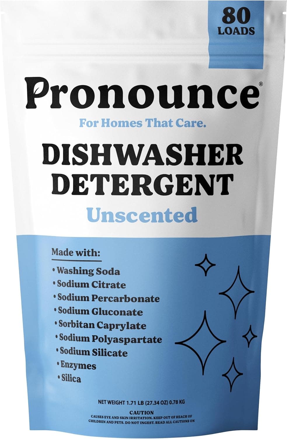 Pronounce Dishwasher Detergent Powder - Cleaner Ingredients, Fragrance Free - Ultra Concentrated, Cuts Grease and Grime, Dishwasher Pods Alternative (Residue-Free). (80 Loads, Unscented) - image 1