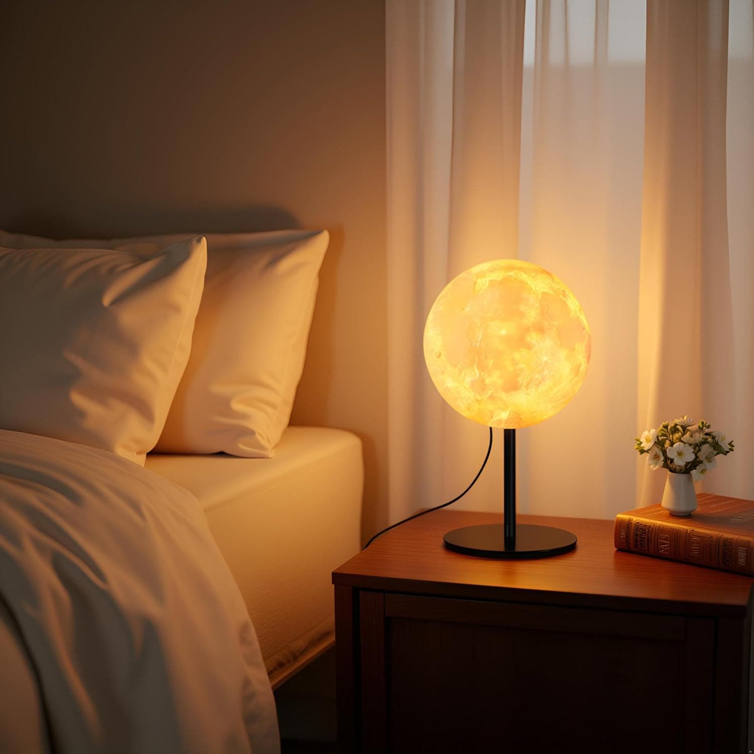 Moon Lamp Night Light for Kids, Dimmable Bedside Lamp with 30 Modes, Inline Control Small Table Lamp for Bedroom, Kids Room, Nightstand, Dorm, Office Decor, Birthday Gift for Boys Girls Teens Women