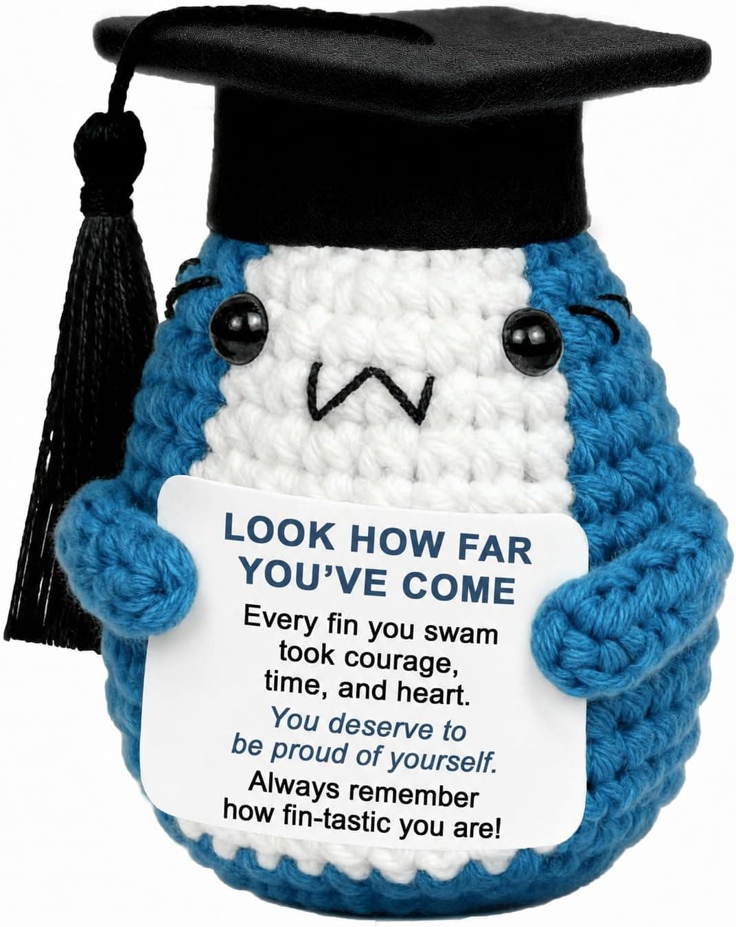 2026 Graduation Gift for Daughter Son, Congrats Grad Gift for High School College Graduate, Cute Crochet Shark Plush with Encouraging Card Encouragement Shark Desk Decor