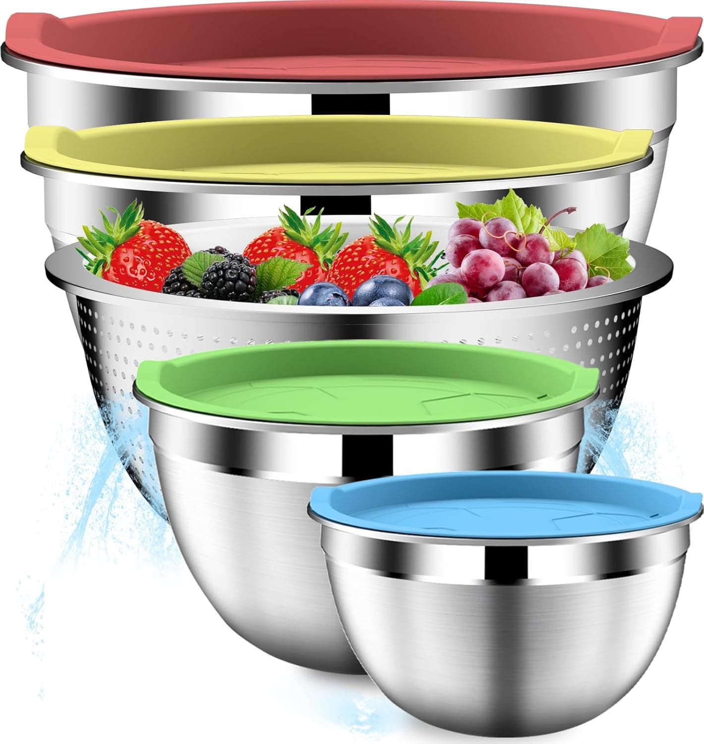 DUTZUN Mixing Bowls with Strainer & Lids – 9‑Piece Stainless Steel Nesting Bowl Set - image 1