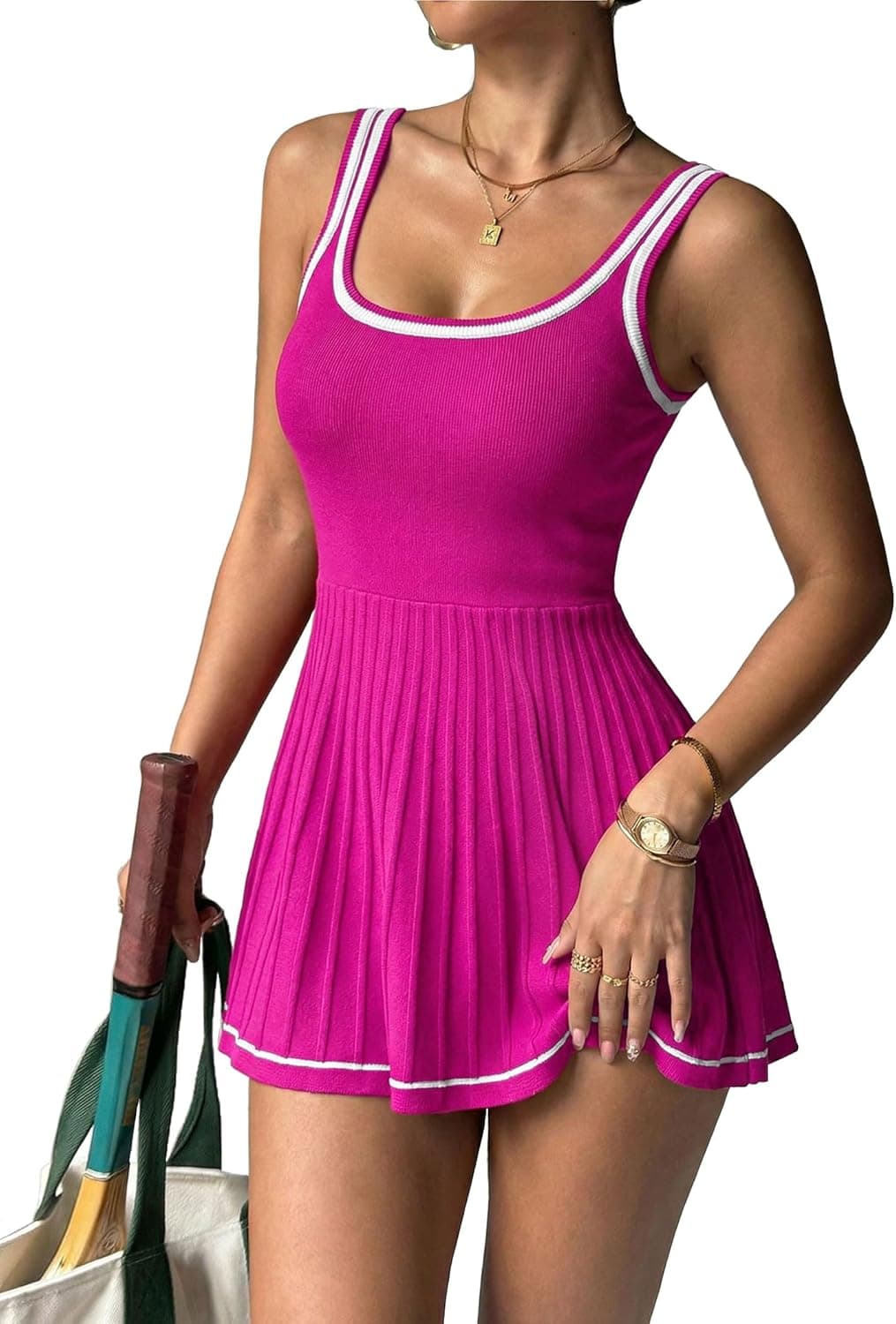 LOOKBOHO Womens Knit Athletic Tennis Dress Mini Pleated Golf Active Workout 0utfits 2026 Summer Sleeveless Sweater Dresses