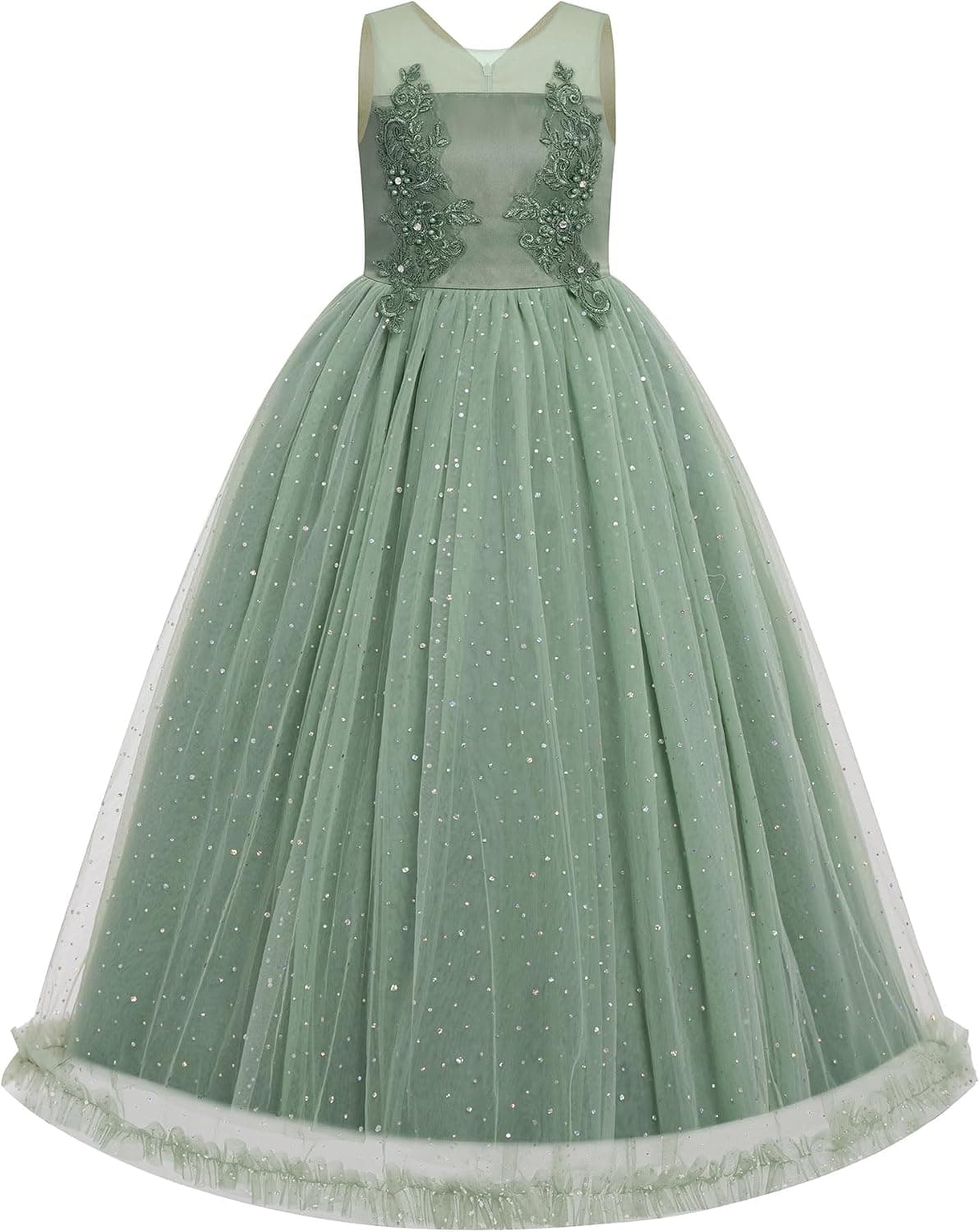 Ibakom Girl Formal Maxi Dress | Floral First Communion Easter Ball Gown for Tween & Junior Bridesmaid