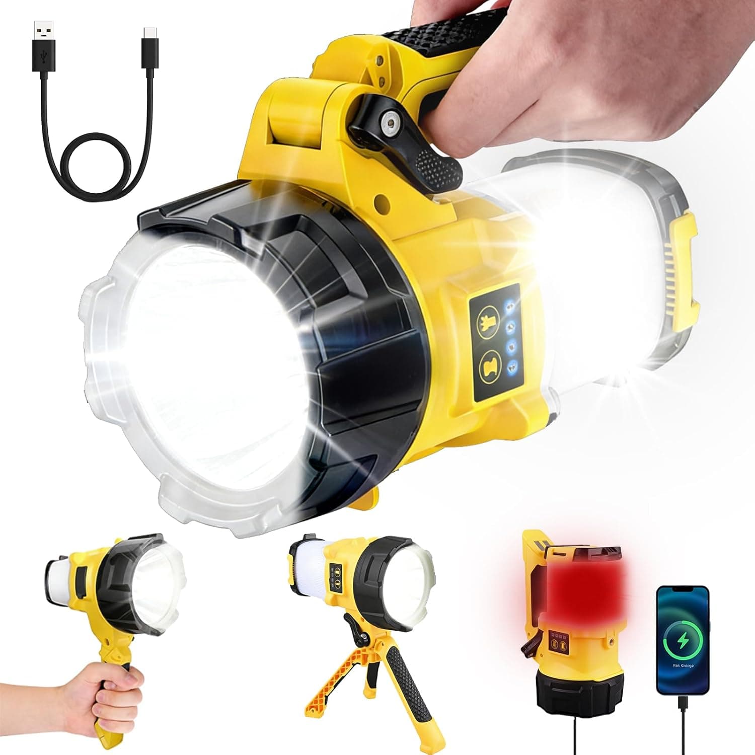 3-in-1 Rechargeable Spotlight, 6 Modes Rechargeable Handheld LED Spotlight Flashlight, Portable Power Camping Light, IP65 Waterproof Suitable for Emergency Hiking and Work - image 1