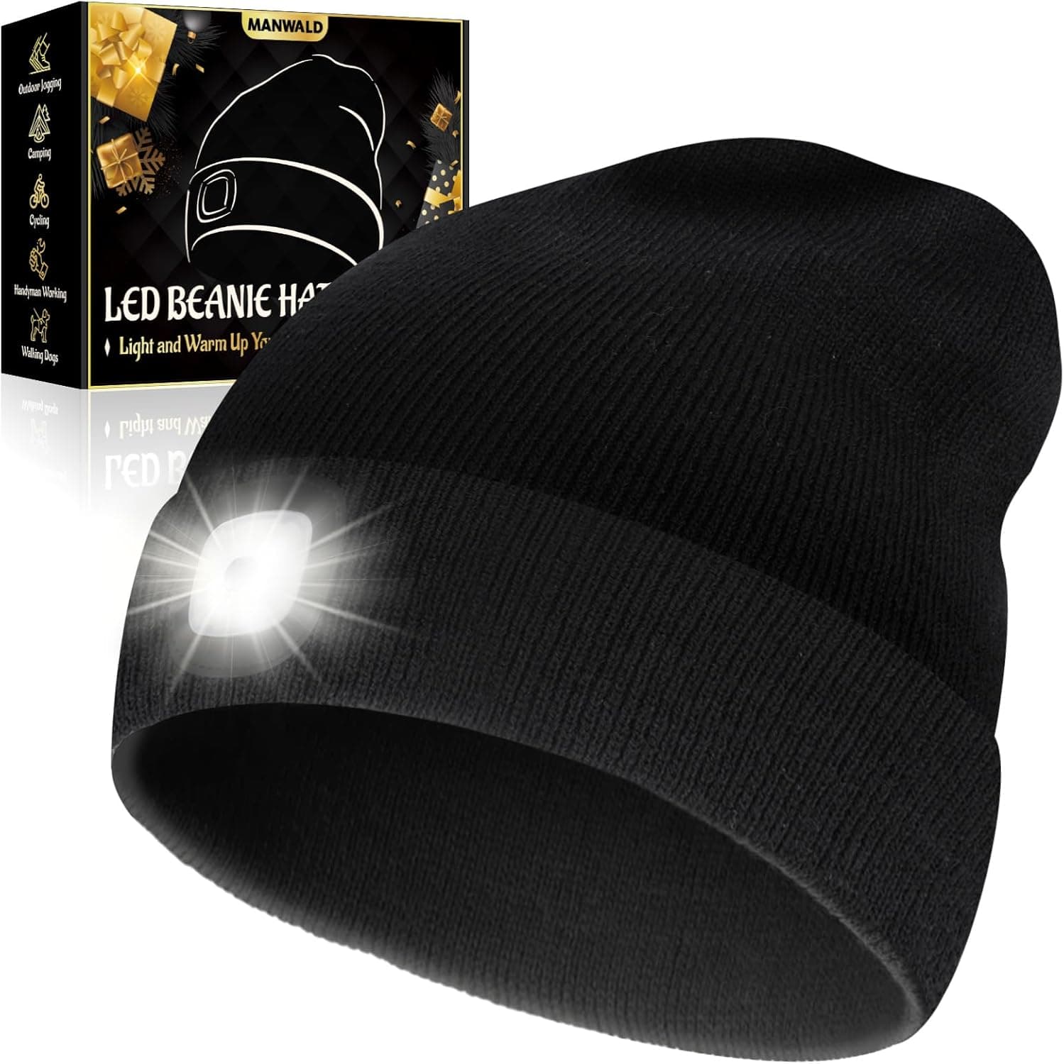 LED Beanie Hat with Light, USB Rechargeable LED Headlamp, Fathers Day Dad Gifts for Men, Mens Gifts, Birthday Gifts for Him Dad Husband, Boyfriends, Black