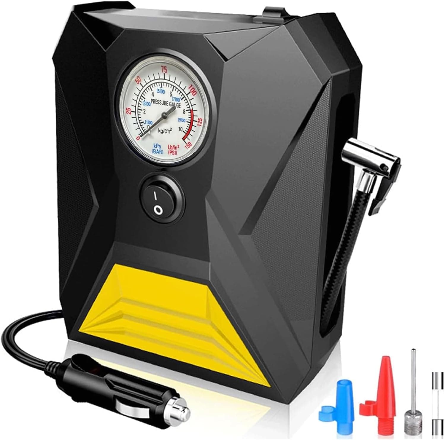 Tire Inflator Air Compressor, 12V DC Portable Air Pump with Pointer Pressure Gauge and Emergency LED Light for Car Tires, Up to 150PSI for Bicycle Balloons - image 1