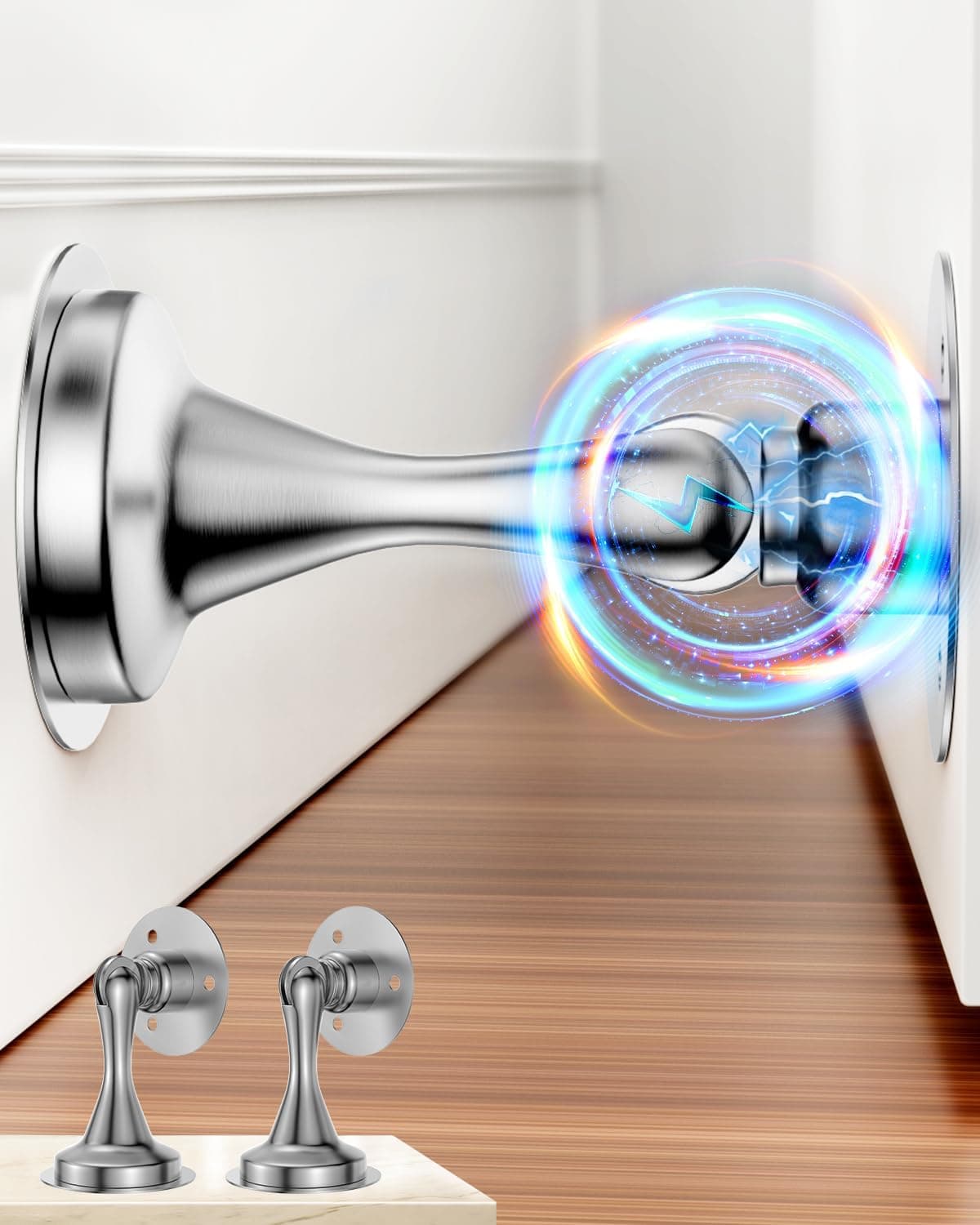 Door Stoppers Magnetic Door Catch - 2 Pack Stainless Steel Heavy Duty Door Holder Stops for Bottom Top of Door - Wall Floor Mounting No Drill Strong Adhesive & Screws Strong Magnet Keep Door Open - image 1