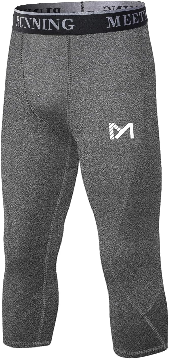 MEETYOO Men's 3/4 Compression Pants Legging Tips Cool Dry Sport Workout Heat Gear Capri Base Layer