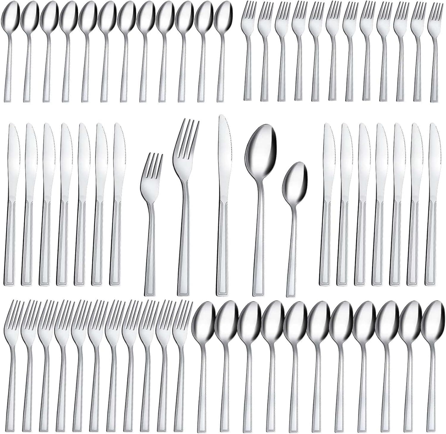 Hunnycook Silverware Set for 12-60PCS Stainless Steel Silverware Set, Include Fork Knife Spoon Set, Mirror Polished, Dishwasher Safe, Cutlery Set for Home Kitchen Restaurant
