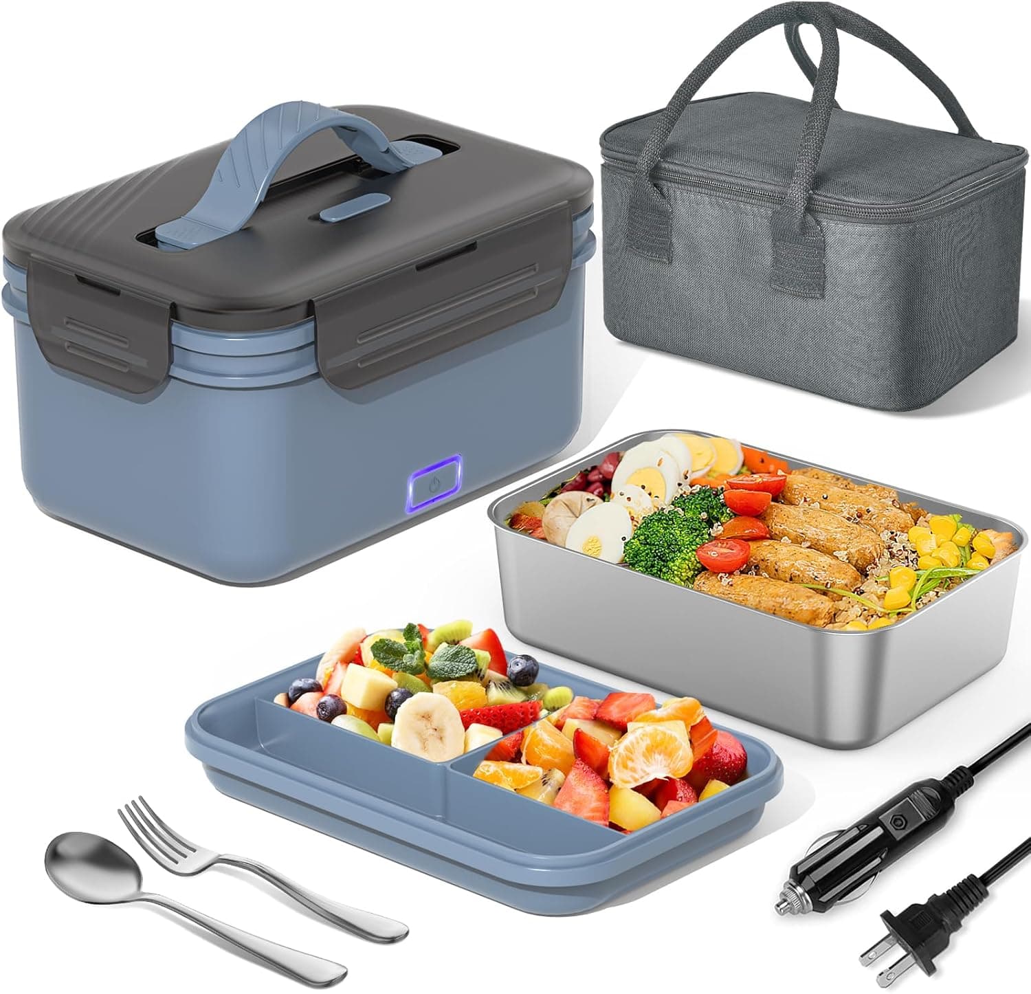 Electric Lunch Box Food Heater 100W, 4 in 1 Ultra Quick Heated Lunch Boxes for Adults 12V/24V/110V/220V Portable Food Warmer for Car/Truck/Office With Fork Spoon and Insulated Carry Bag - image 1