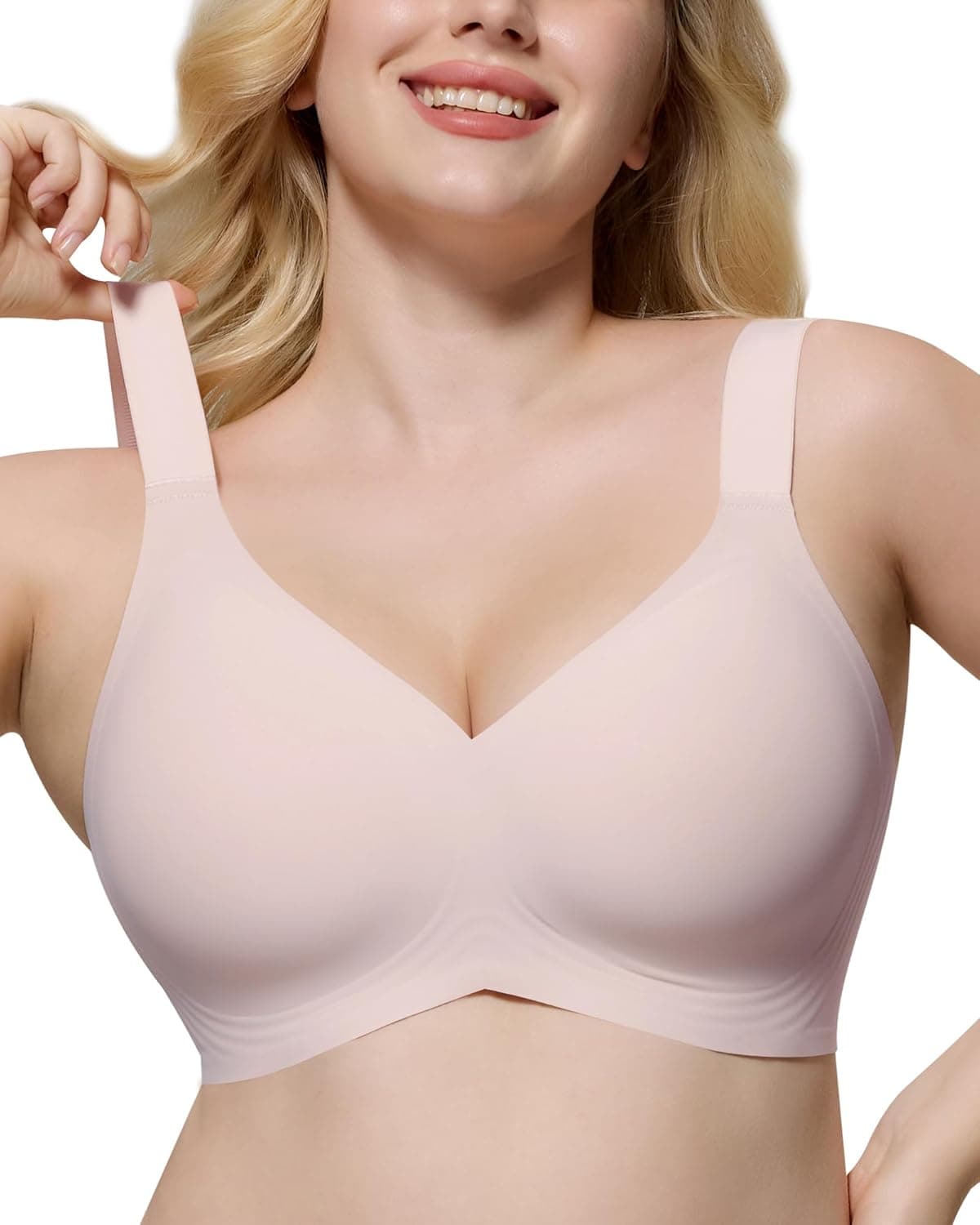 HORISUN Seamless Bras Full Coverage Wireless Push Up Bra for Women No Underwire Comfort V Neck Bralettes with Support