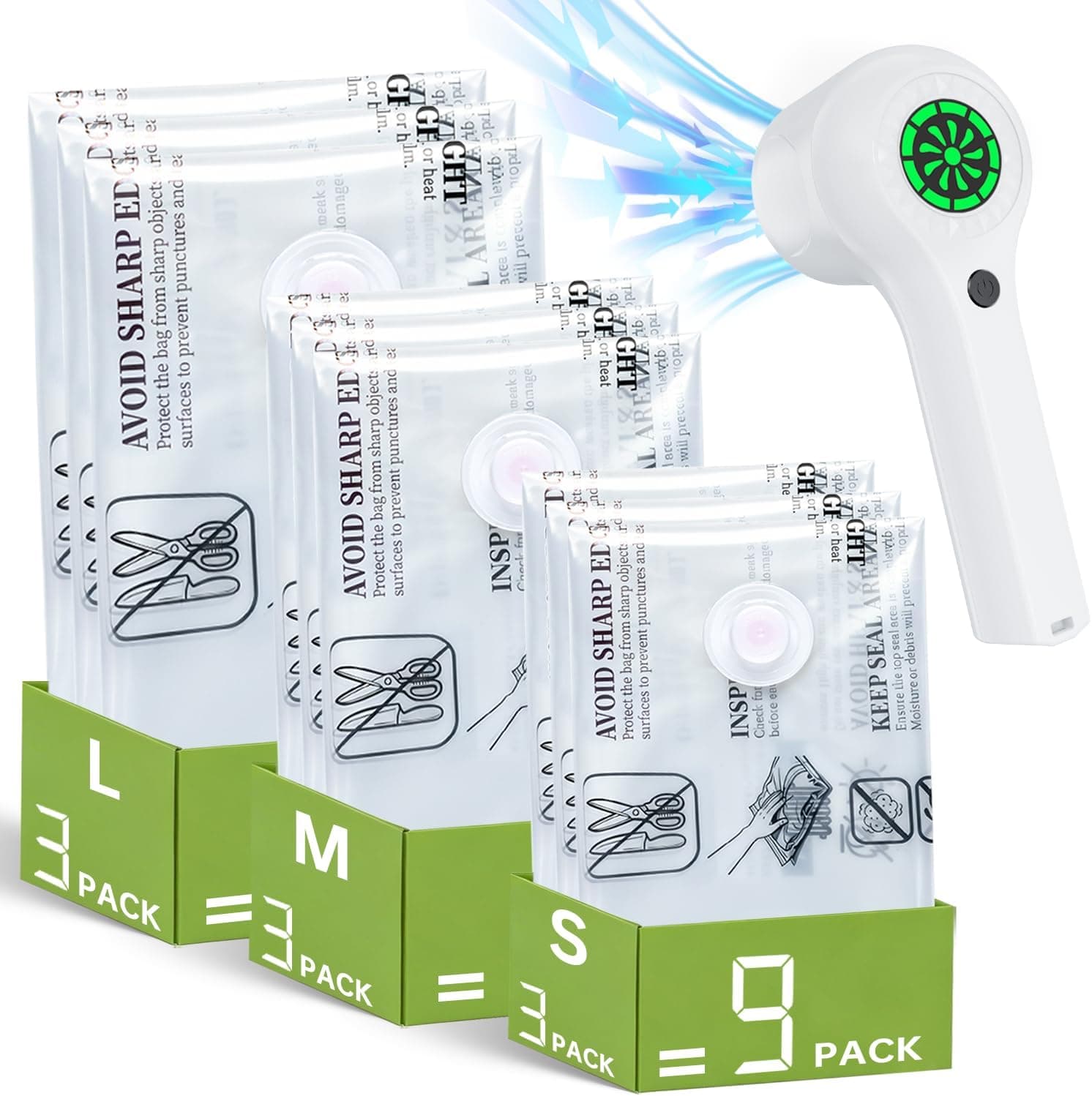 PUFTEM Vacuum Storage Bags with Rechargeable Cordless Pump – 9 Pack Space Saver Set - image 1