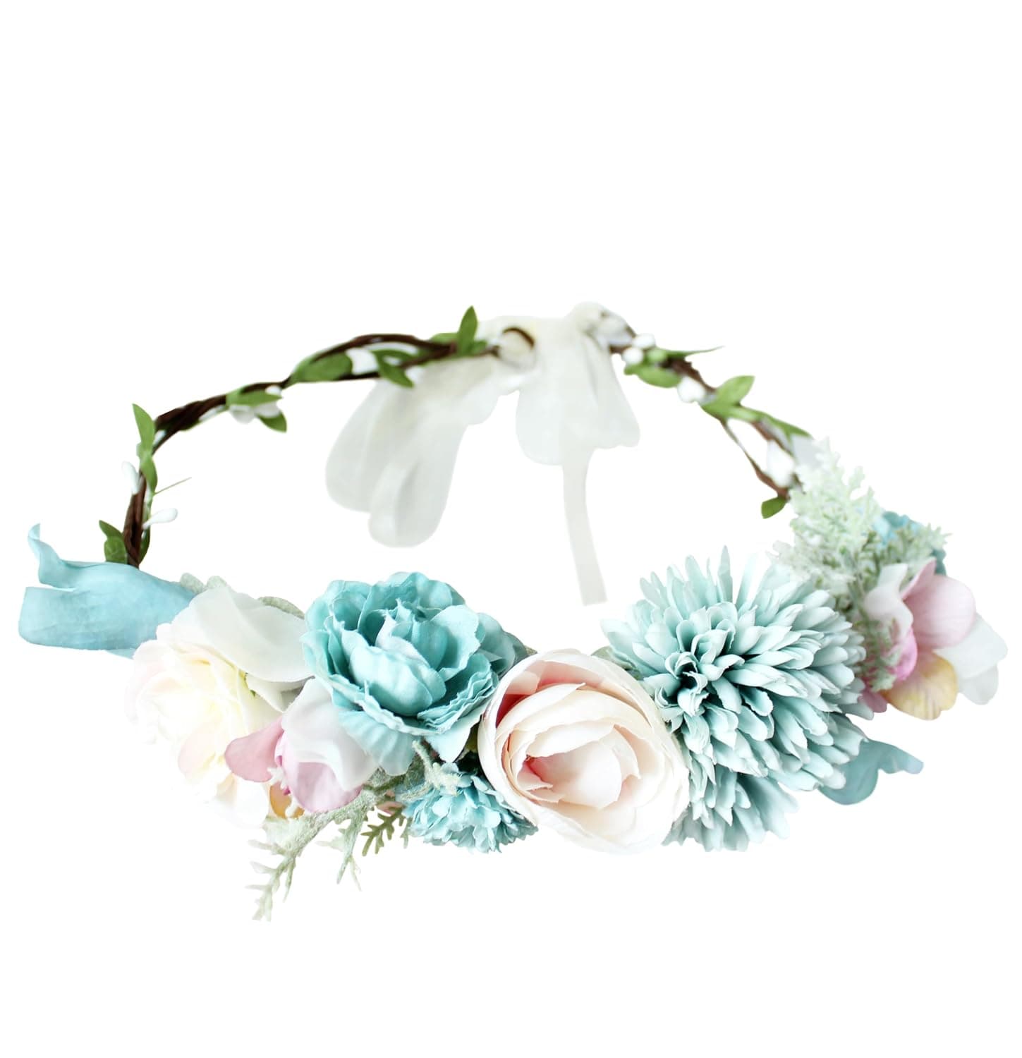 Vivivalue Fairy Elf Crowns Women Floral Headband Wedding Halloween Blue