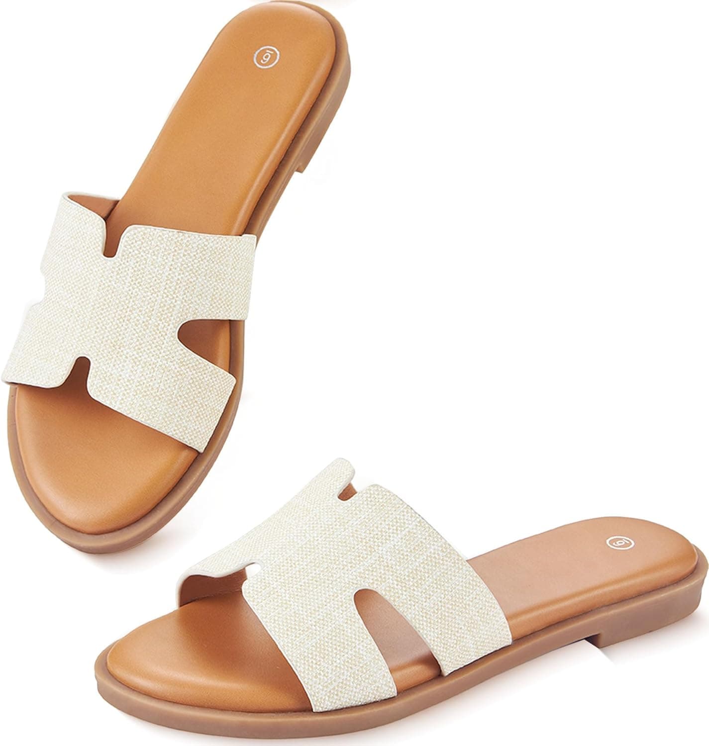 Womens Dressy Flat Sandals Round Open Toe Slides Casual Comfortable Cute Slip On Leather Shoes Summer Sandals for Women 2026 Size 6-10 - image 1