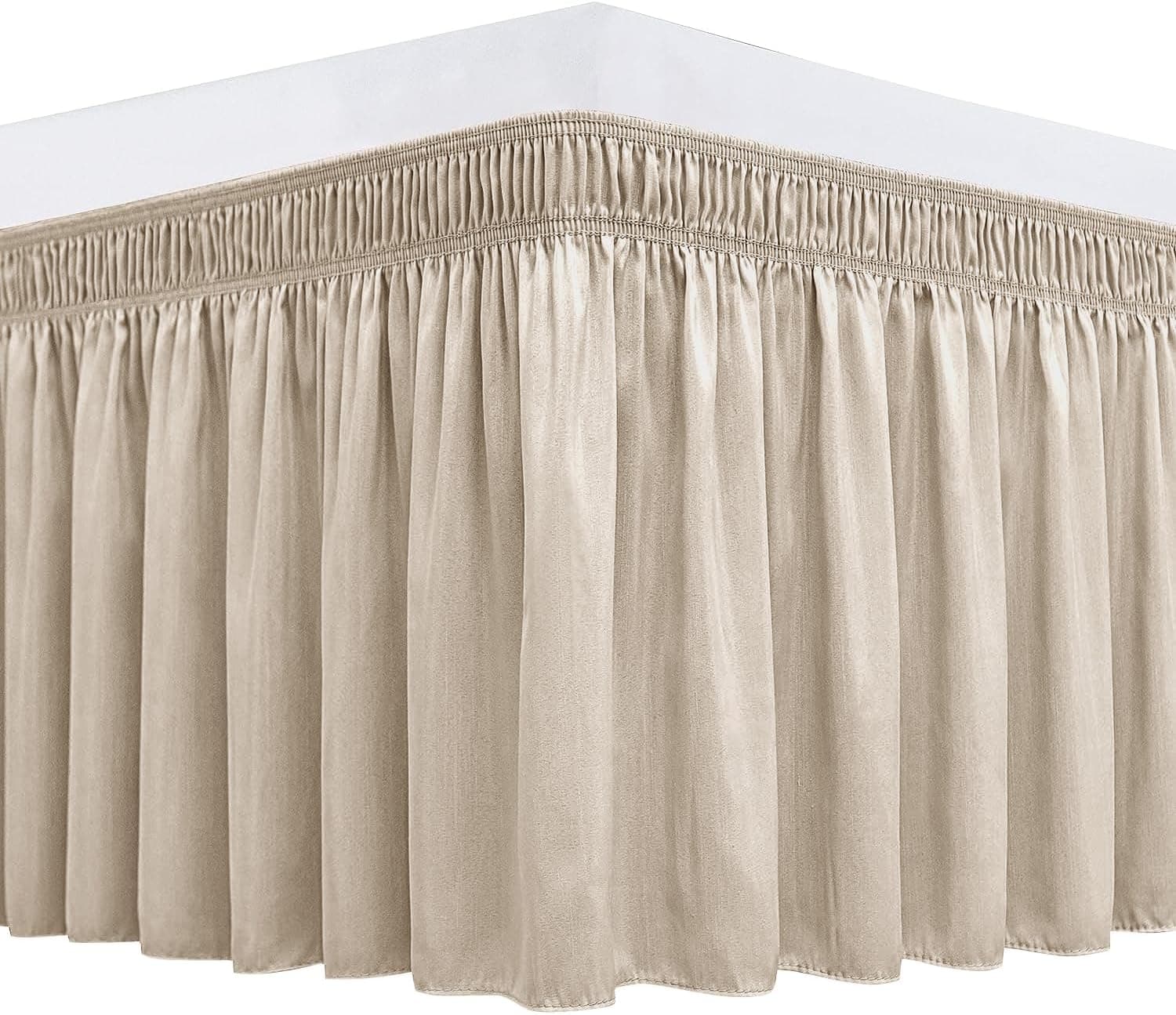 Wrap Around Bed Skirt Full Size 12" Drop-Elastic Dust Ruffle Light Camel | Adjustable Pleated Bedskirt-Easy Fit Wrinkle Resistant Washable Bed Skirting-Hotel Studio Apartment Home Guest Bedroom Rental