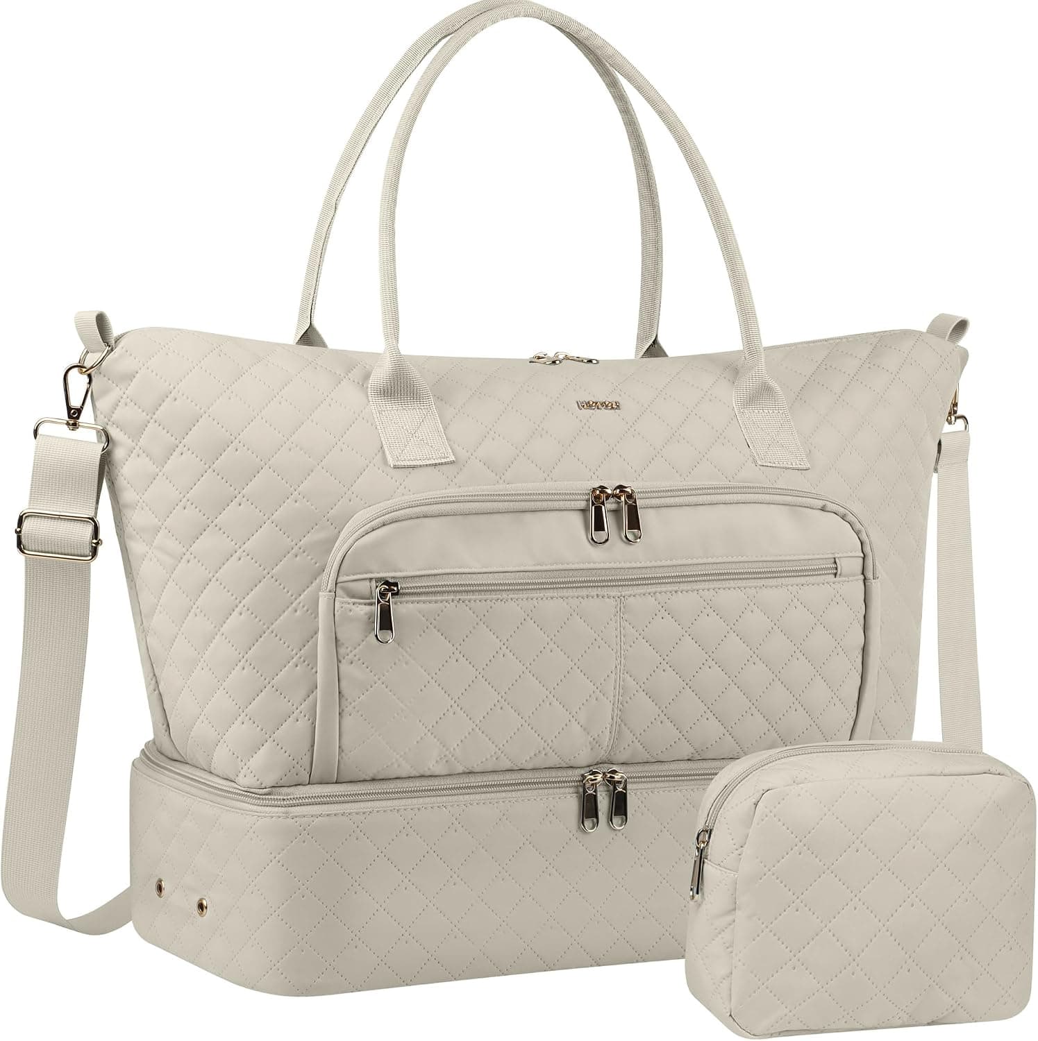 HOTOR Travel Duffle Bag for Women - Carry on Bag with Toiletry Pouch & Shoe Compartment, Large Overnight Weekender Bags for Gym, Business Trips, Sports and Hospital, Beige, 17.3" x 7.9" x 13.4" - image 1