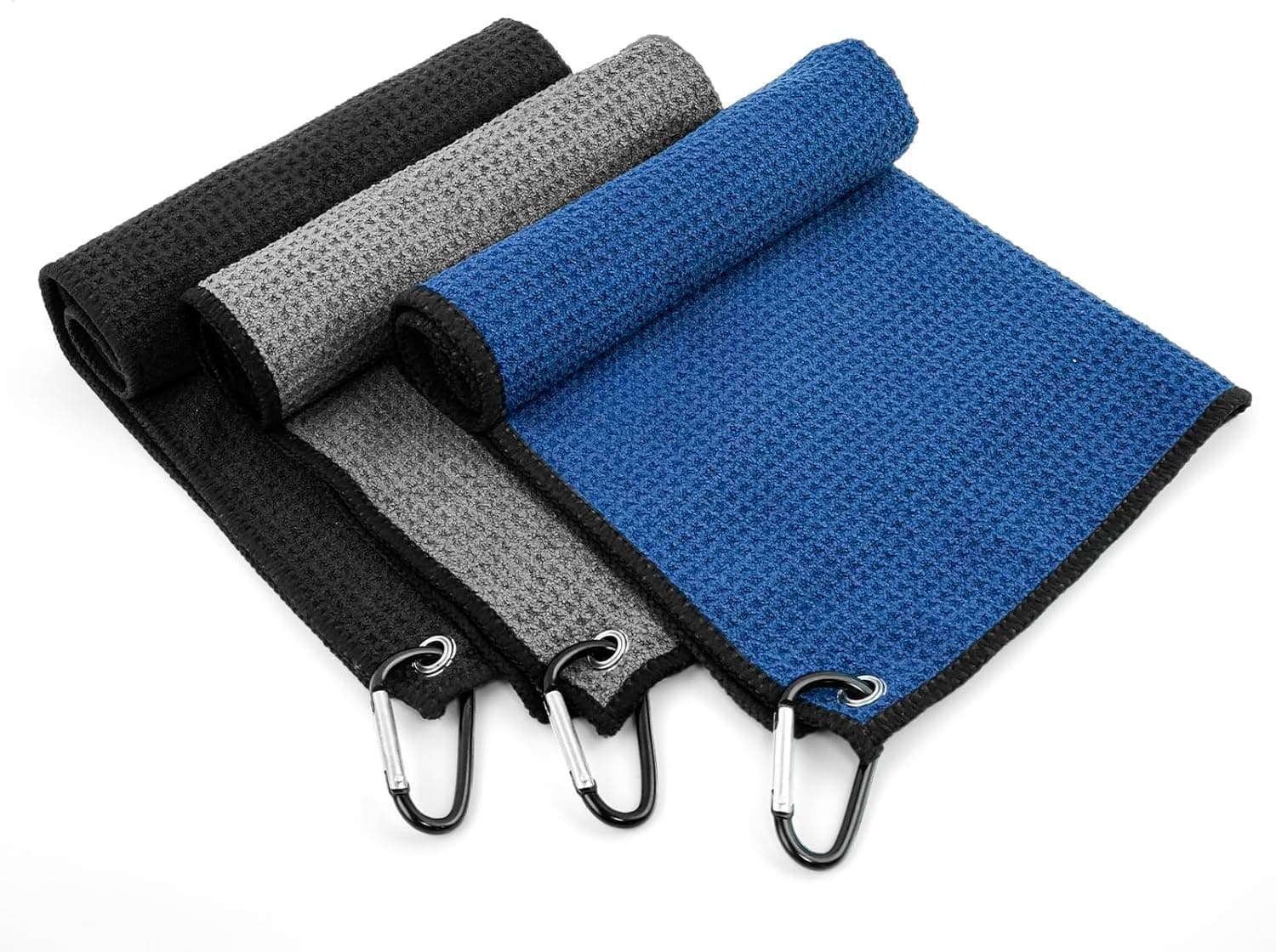 3 Pack Golf Towels Rag with Carabiner Clip for Golf Bags Men Women,Microfiber Waffle Pattern Golf Club Cleaning Towel(16X16 inch)(S)