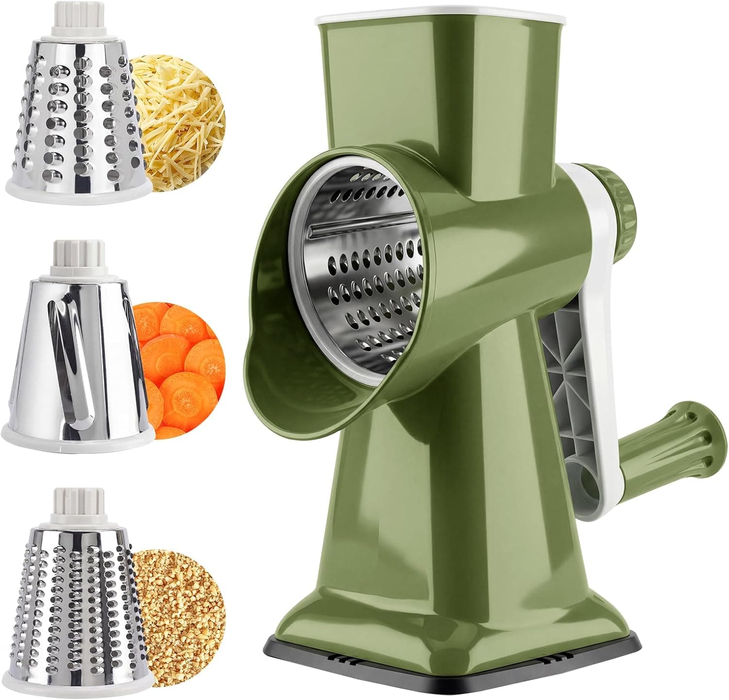 Grovix Rotary Cheese Grater Hand Crank | 3-Blade Grater for Fine Shreds, Coarse Grates & Slices - image 1