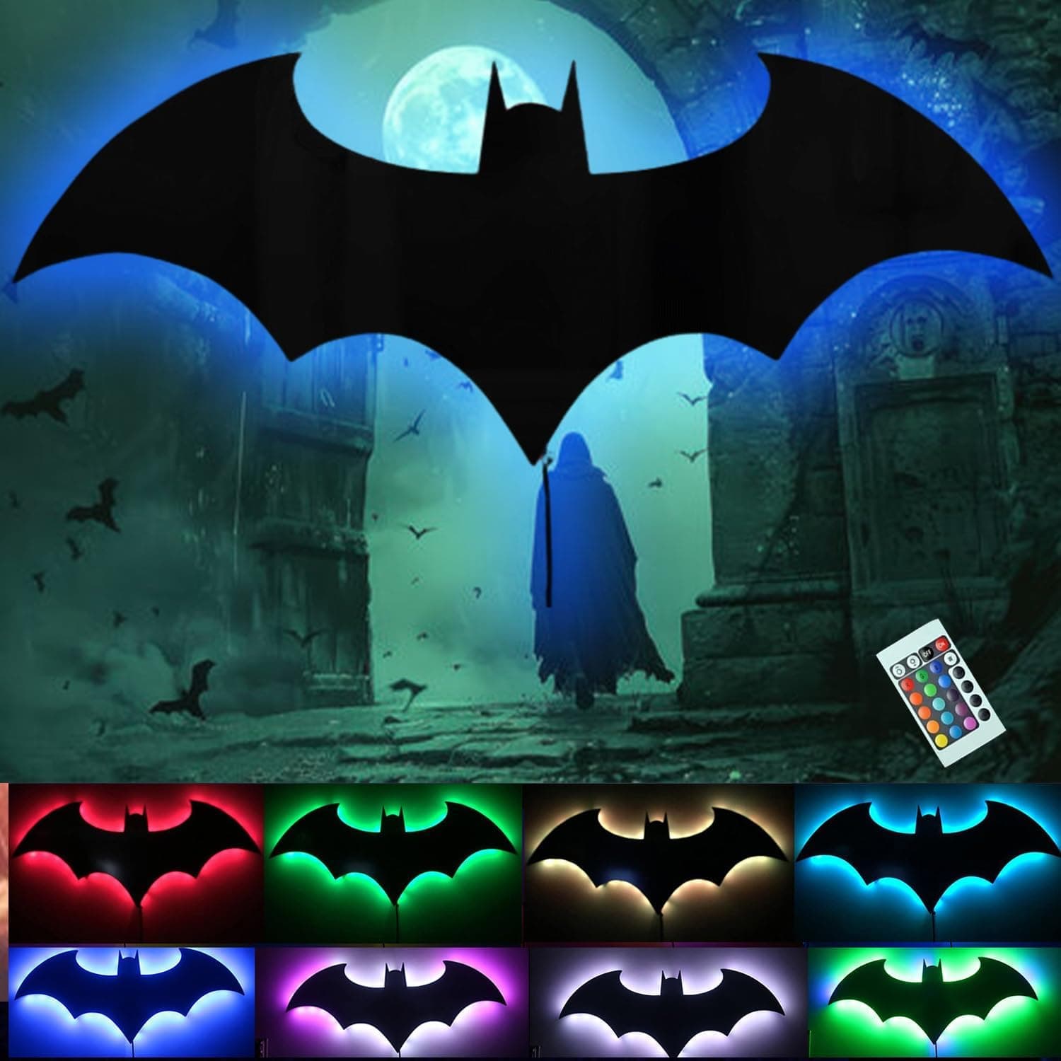 Superhero LED Lamp Decor Night Light with 16 Colors Remote, Wall Sconce, Acrylic Engraved, Kids Room Wall Lamp, Mirror (Mirror)