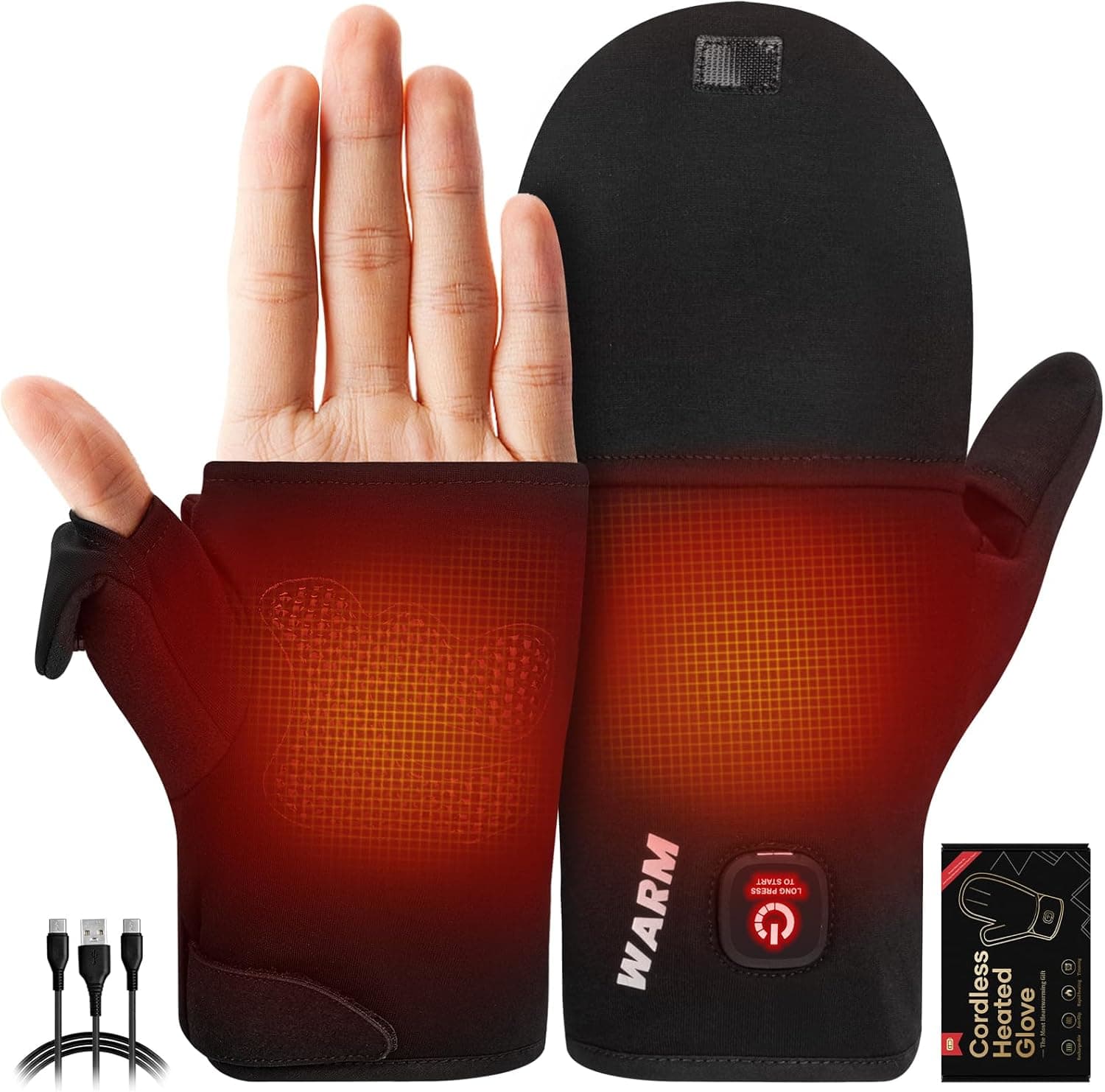 Heated Gloves for Men Women, Rechargeable Detachable Full & Half Hands Heated Glove Fingerless Electric Heating Gloves Hand Warmer for Work, Hunting, Skiing, Outdoor Work - image 1