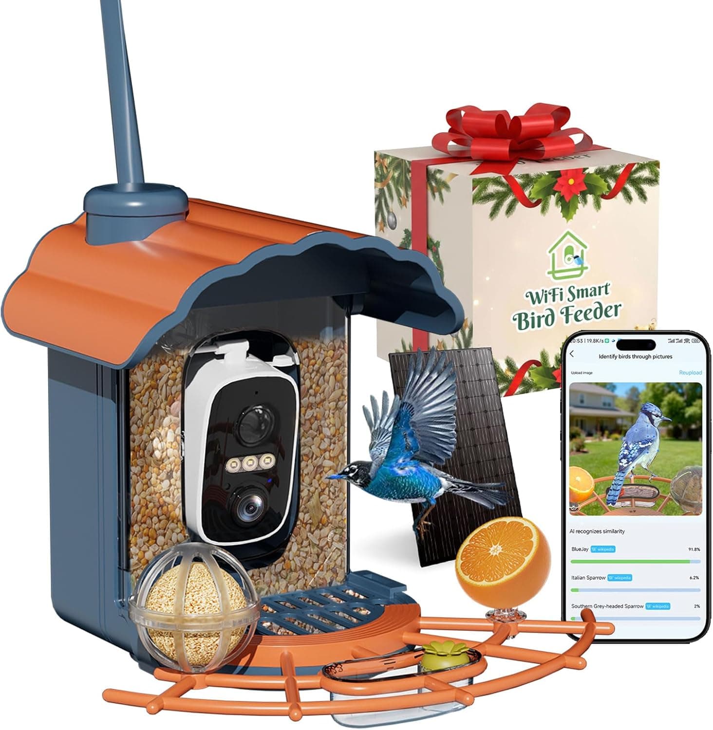 Smart Bird Feeder with Camera Solar Powered: 2K HD Video Wireless Outdoor Bird House Camera, AI Bird Species Identification & Arrival Alerts, Ideal Gift for Bird Lovers - Blue - image 1