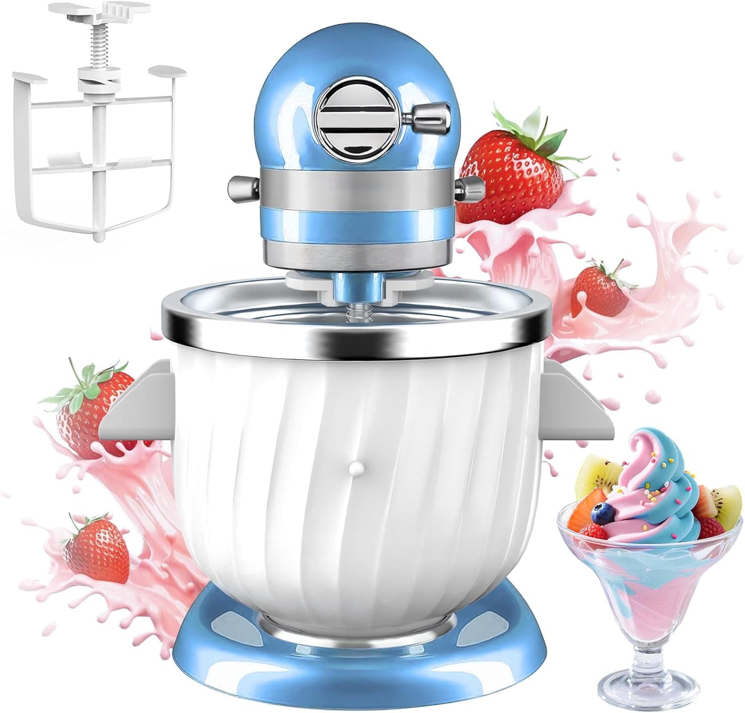 2 Quart Ice Cream Maker Attachment for KitchenAid Stand Mixers – Fits 4.5QT/5QT/6QT Tilt-Head & Bowl-Lift, Homemade Gelato, Sorbet & Dairy-Free Ice Cream, No Rock Salt Needed