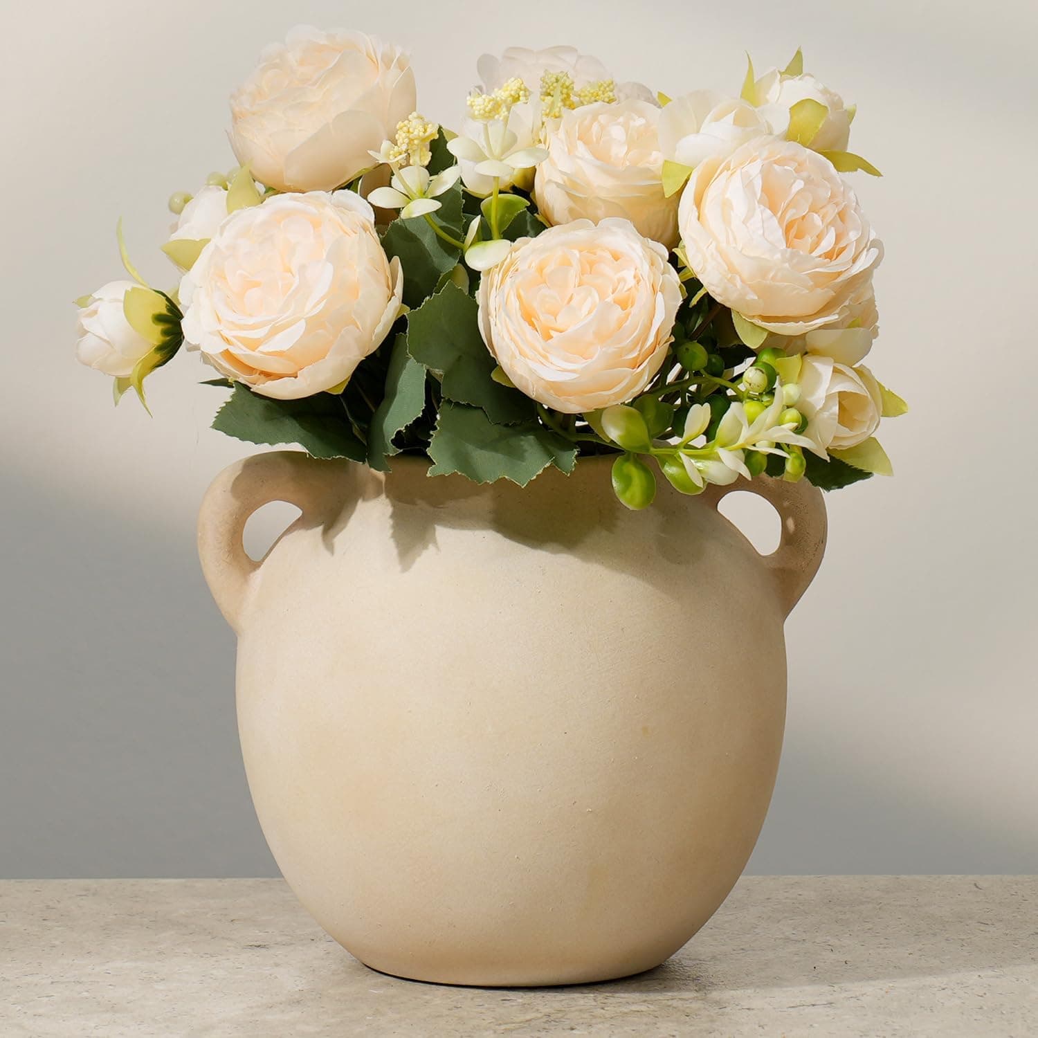 5.9 Inch Small Vintage Ceramic Flower Vase with Handles,Rustic Farmhouse Vase for Home Decor,Distressed Decorative White Vase for Table Centerpiece Entryway Living Room Bedroom (003-rustic)