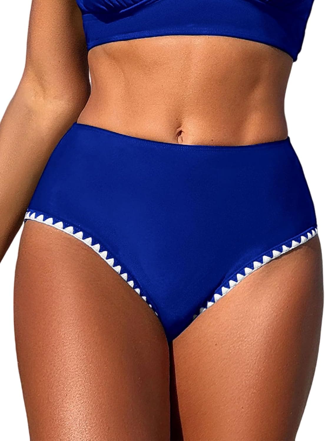 ZAFUL Women High Waisted Bikini Bottoms Retro Basic Full Coverage Color Block Bikini Tankini Swimsuit Briefs