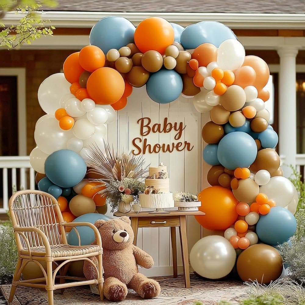 Blue Orange Balloon Garland Double Stuffed Dusty Blue Brown Nude Balloons Pearl White Sand Balloon Arch Kit for Birthday Baby Shower Bridal Wedding Gender Reveal Graduation Party Decorations - image 1