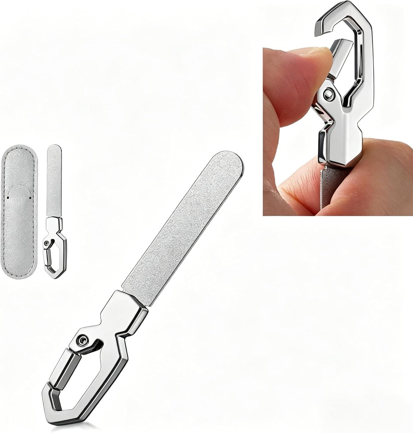 Metal Nail File for Natural Nails, Stainless Steel Fingernail & Toenail Shaping Tool for Men & Women, Keychain Design Durable & Portable for Home & Travel (Silver)