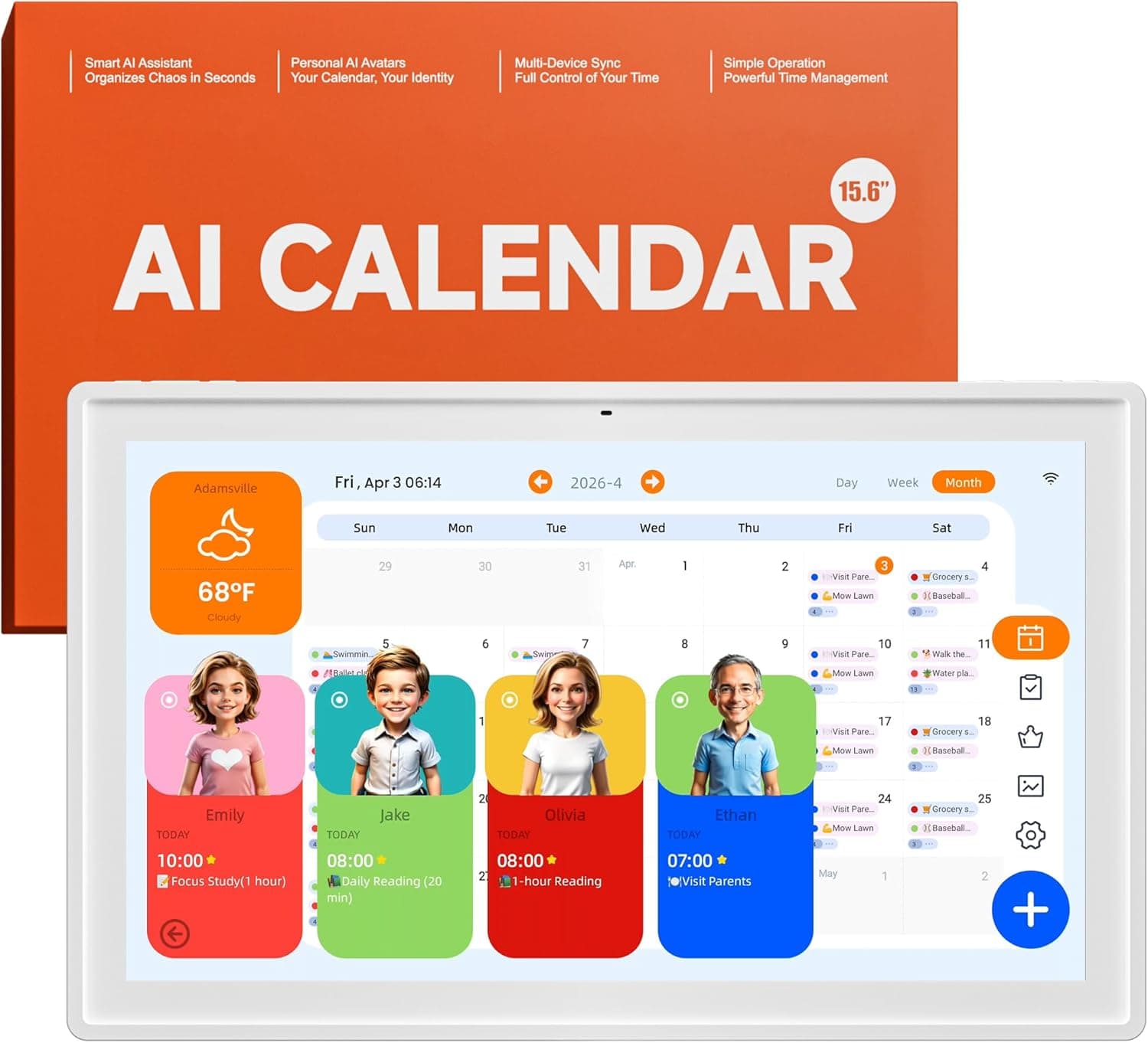 Pastigio Smart Digital Calendar, 15.6 Inch Electronic Touch Screen Family AI Calendar & Chore Chart with Tasks Rewards, No Subscription, Digital Photo Frame Wall & Tabletop Mount for Home Planner