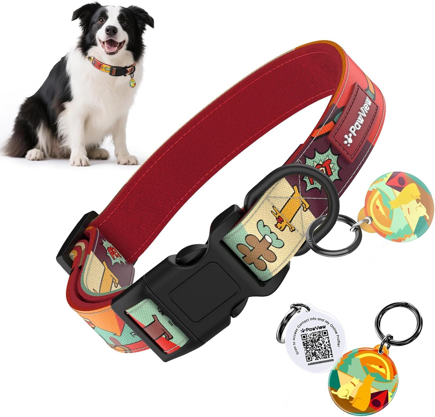 Anti-Lost Dog Collar with Smart QR ID Tag – Instant Scan to Contact Owner, No Battery No GPS Digital Pet ID Collar, Quick Release Soft Adjustable with Secure Metal D-Ring, Red