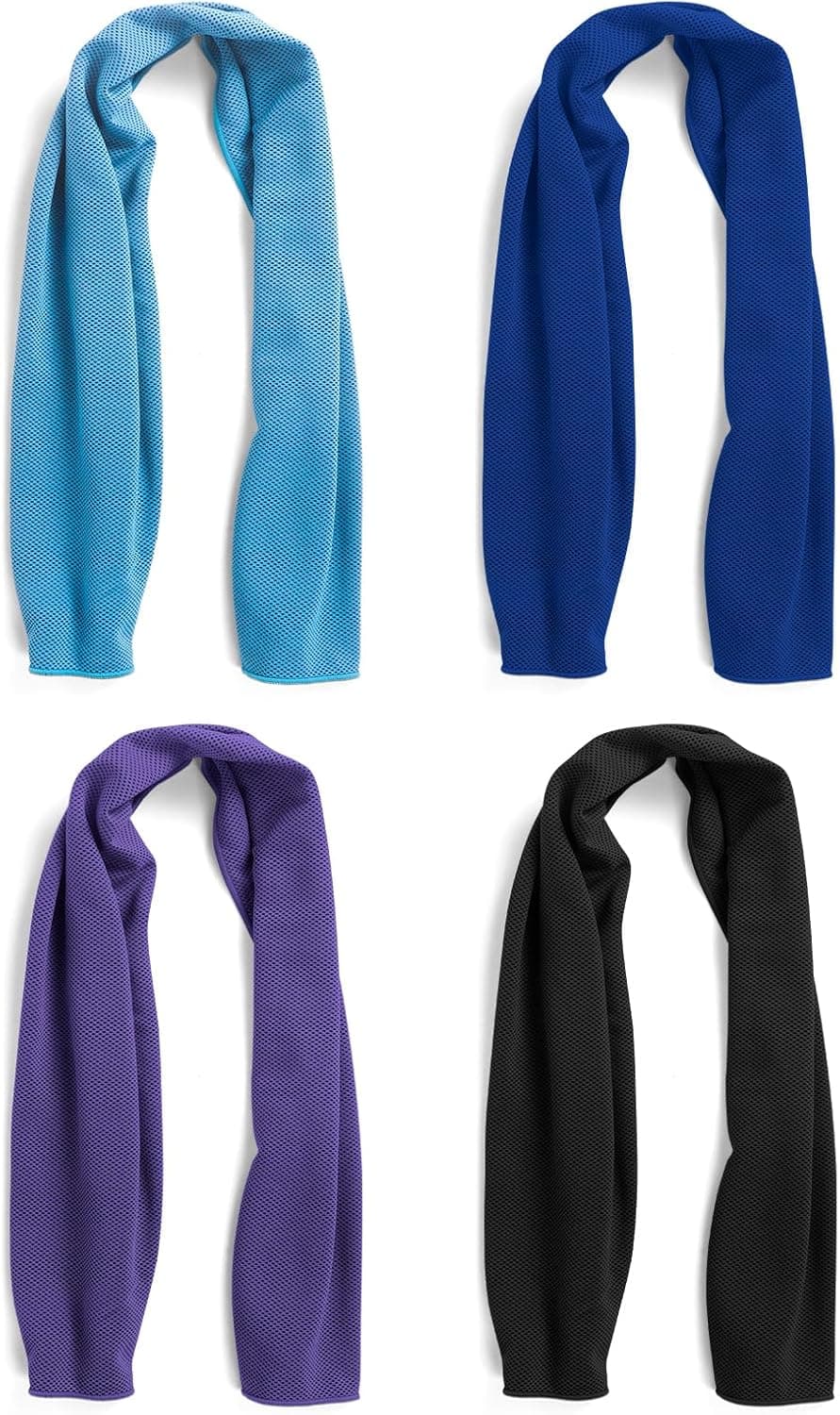 4 Pack Cooling Towels Cloth for Neck and Face, Ice Cool Towel Cold Rags for Sports Gym Fitness Yoga Running Tennis Baseball Hiking Camping(Y-4PACK-02)