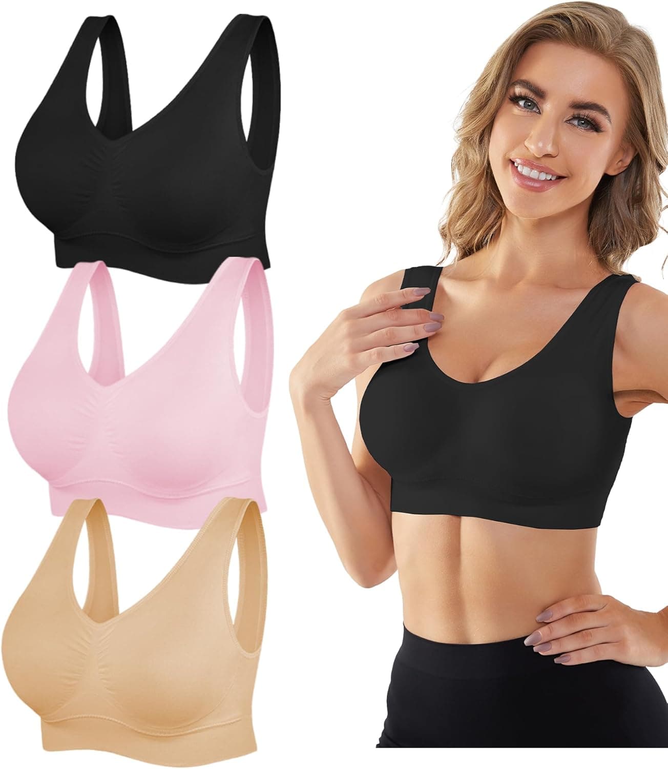 YADIFEN Womens Sports Bras, 3/4/6 Pack Wireless Comfortable Seamless Sleep Yoga Sports Bras for Women with Removable Pads - image 1