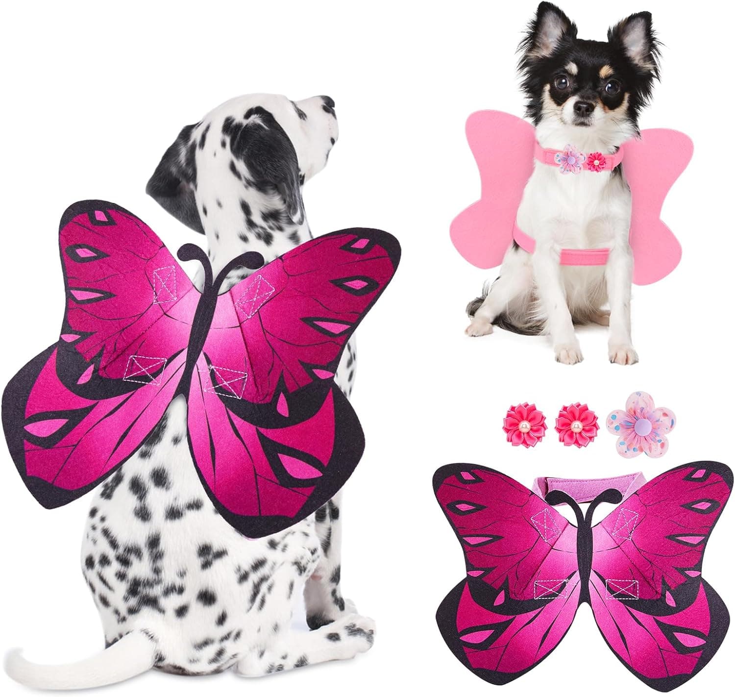 Butterfly Dog Wings Halloween Costume for Small Medium Large Dogs 3PCS Flowers, Pet Costumes Fairy Wings for Christmas Cosplay Puppy Clothes Parade Photo Props Cat Dress up Accessories