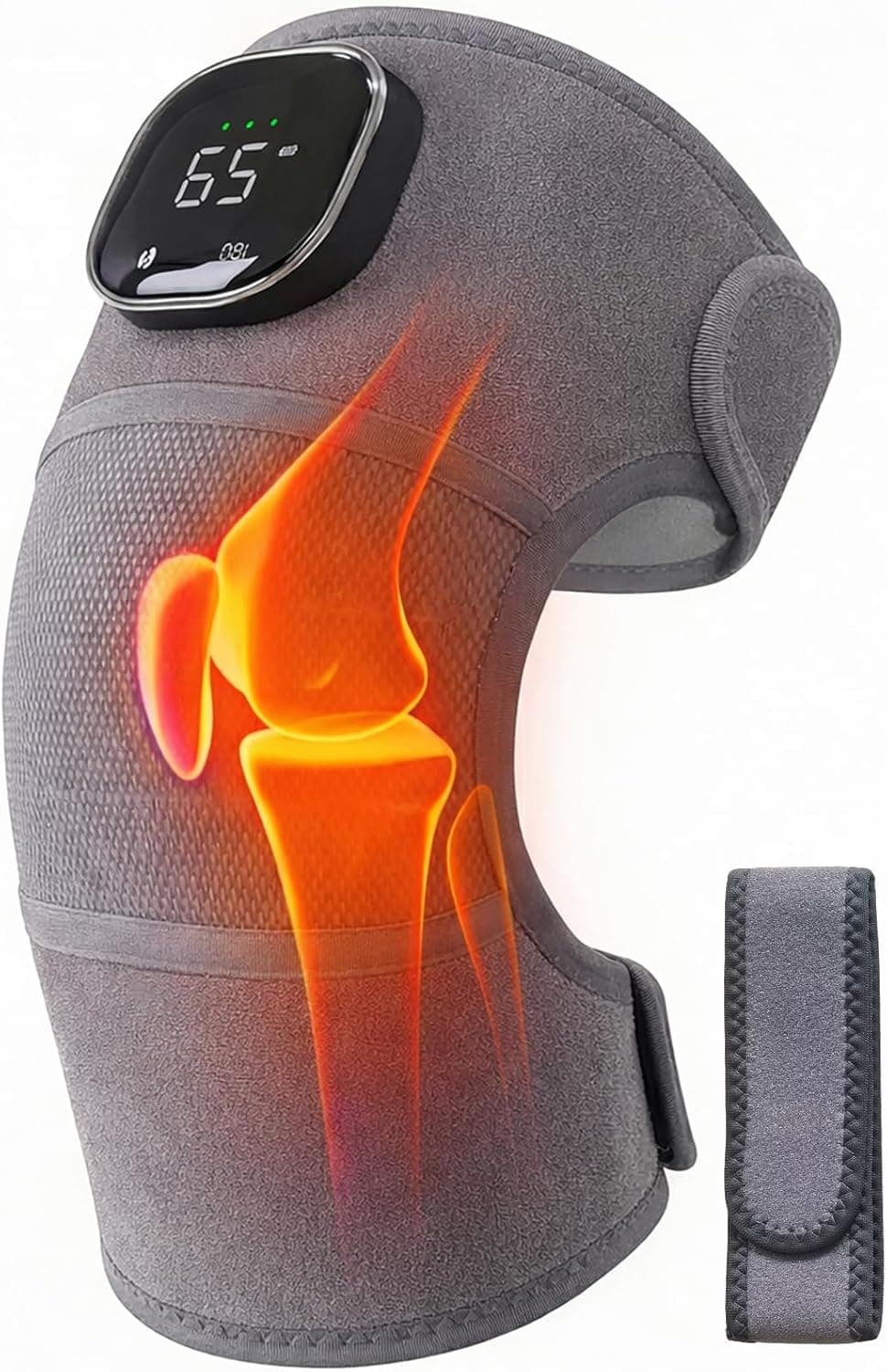 Cordless Knee Massager with Heat and Vibration, Portable Heated Knee Brace for Pain Relief, Electric Knee Heat Massager with 3 Levels & 5 Modes, LED Display, Ideal Gifts for Parents Seniors