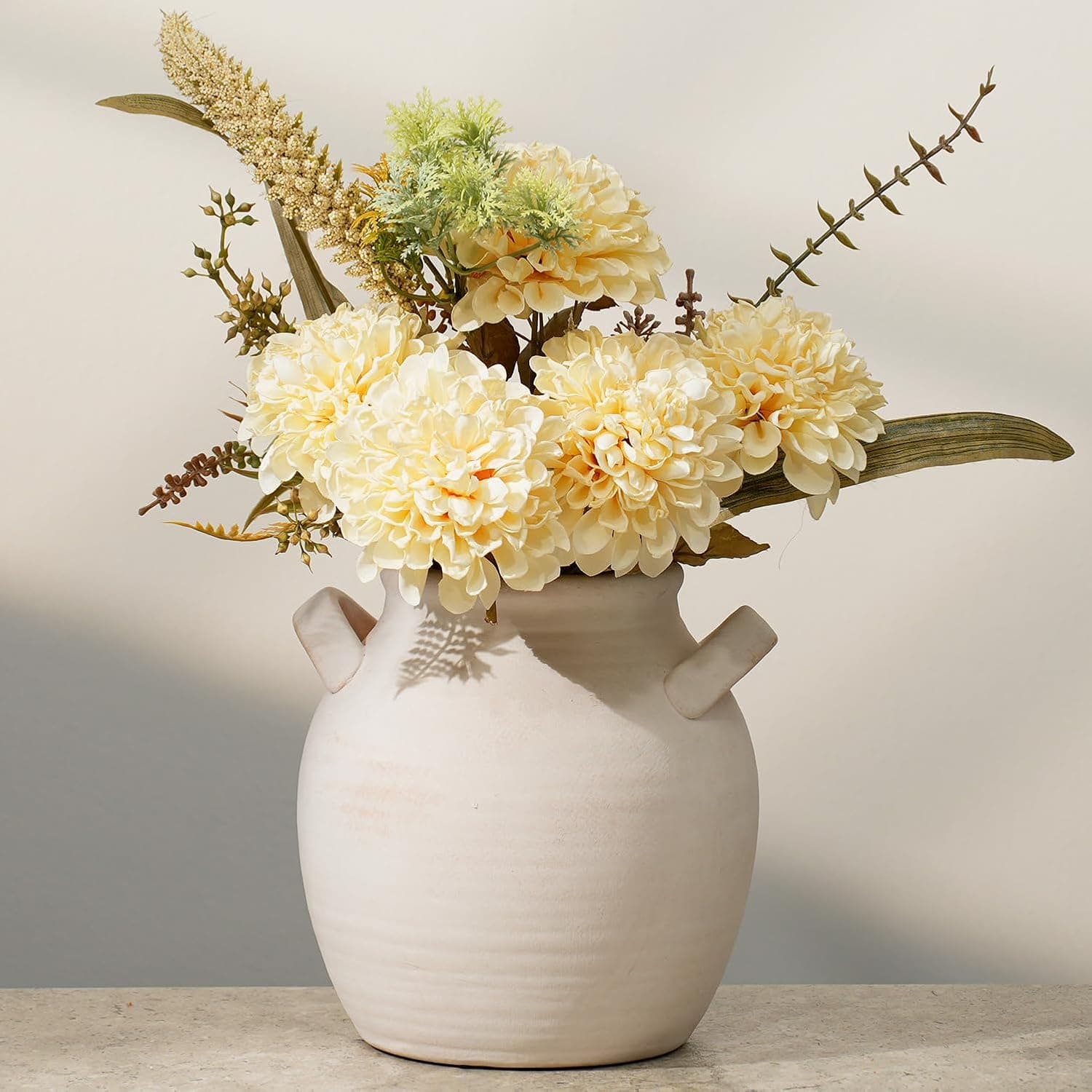 7.1 Inch Tall Vintage Ceramic Flower Vase with Handles,Rustic Farmhouse Vase for Home Decor,Distressed Decorative Terracotta Vase for Table Centerpiece Entryway Living Room Bedroom (001-rustic)